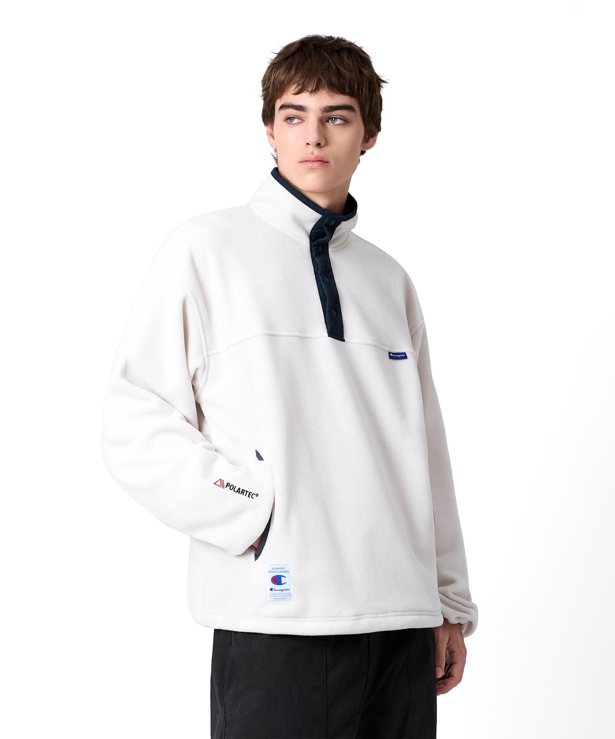 챔피온(CHAMPION) 폴라텍 컬러블록 플리스 아노락 Ivory
