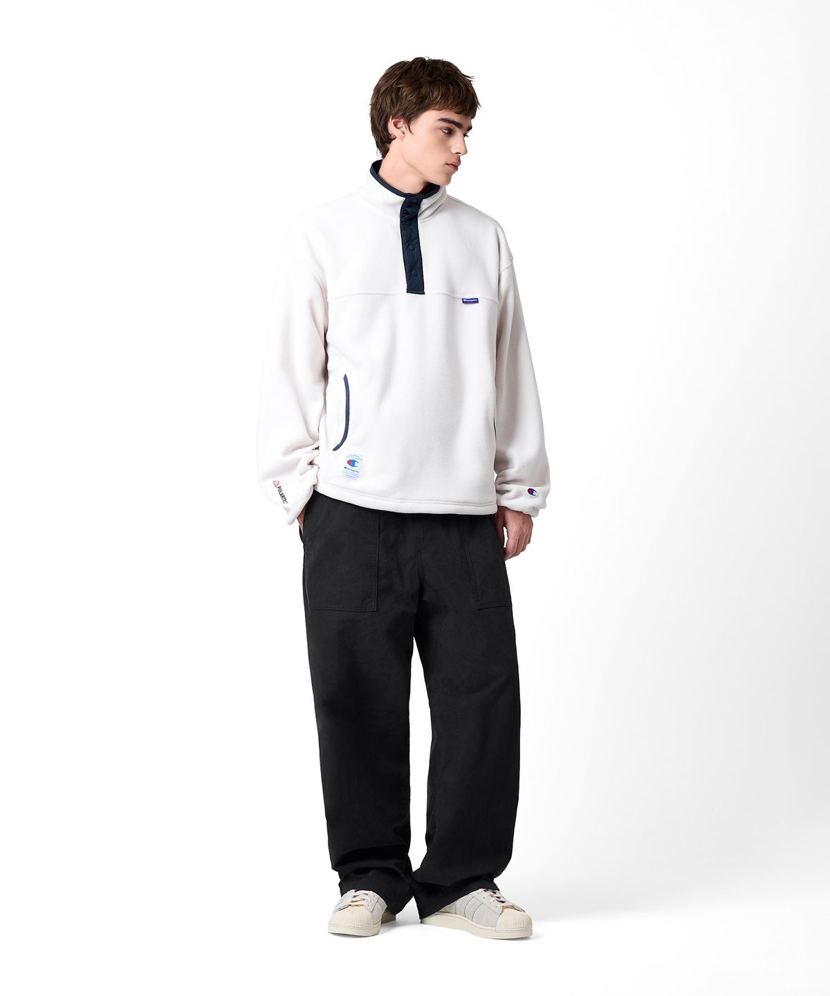 챔피온(CHAMPION) 폴라텍 컬러블록 플리스 아노락 Ivory