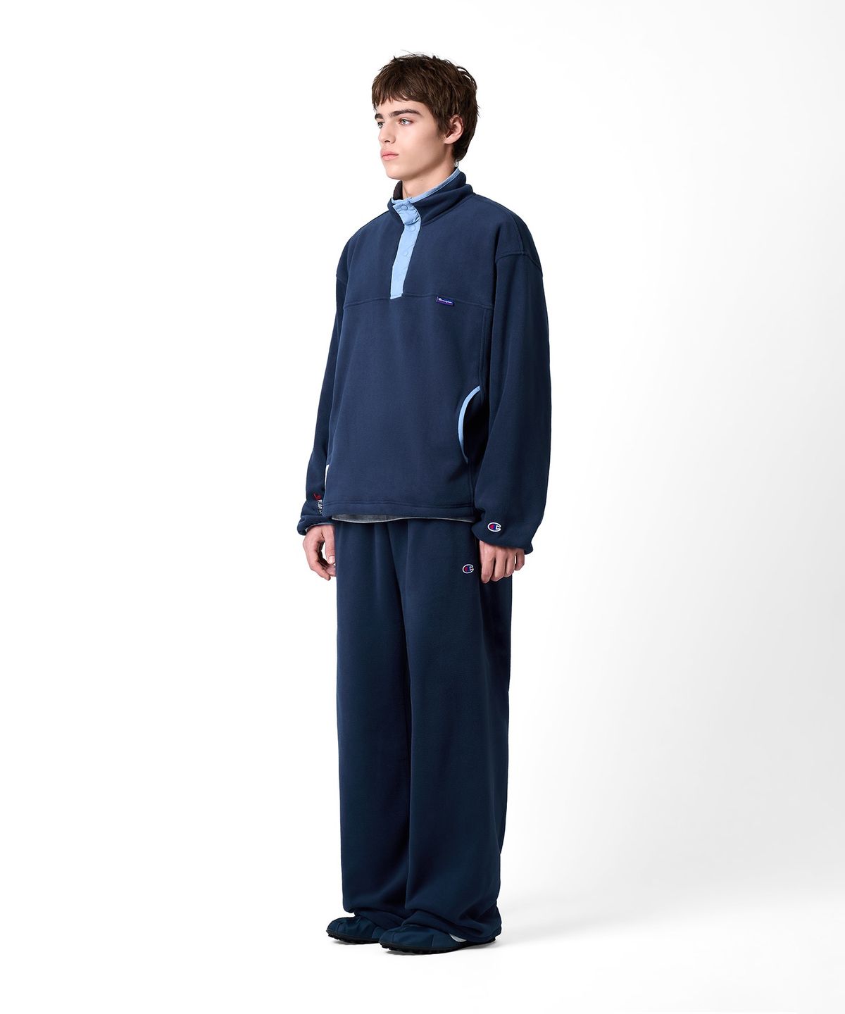 챔피온(CHAMPION) 폴라텍 컬러블록 플리스 아노락 Navy