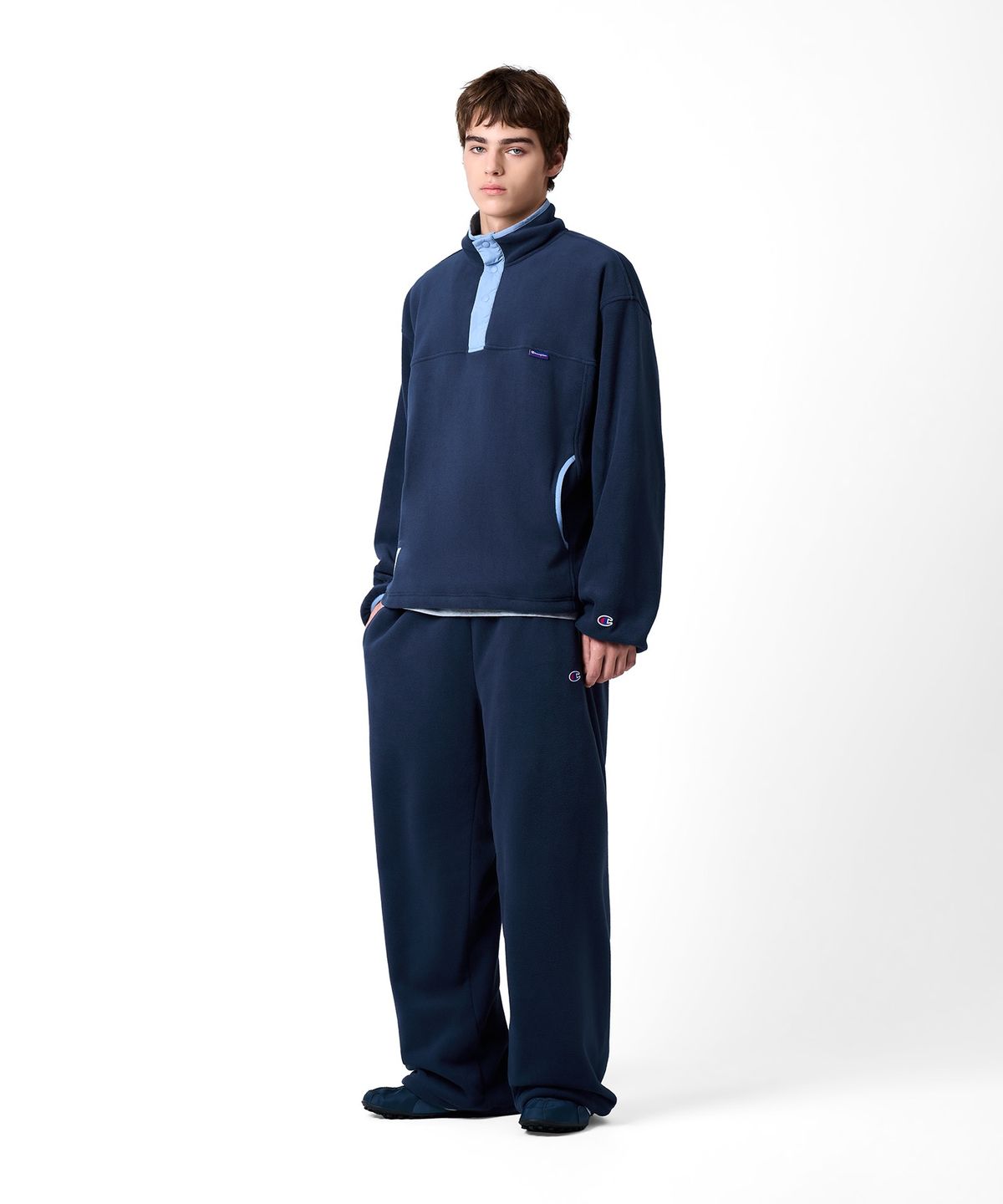 챔피온(CHAMPION) 폴라텍 컬러블록 플리스 아노락 Navy