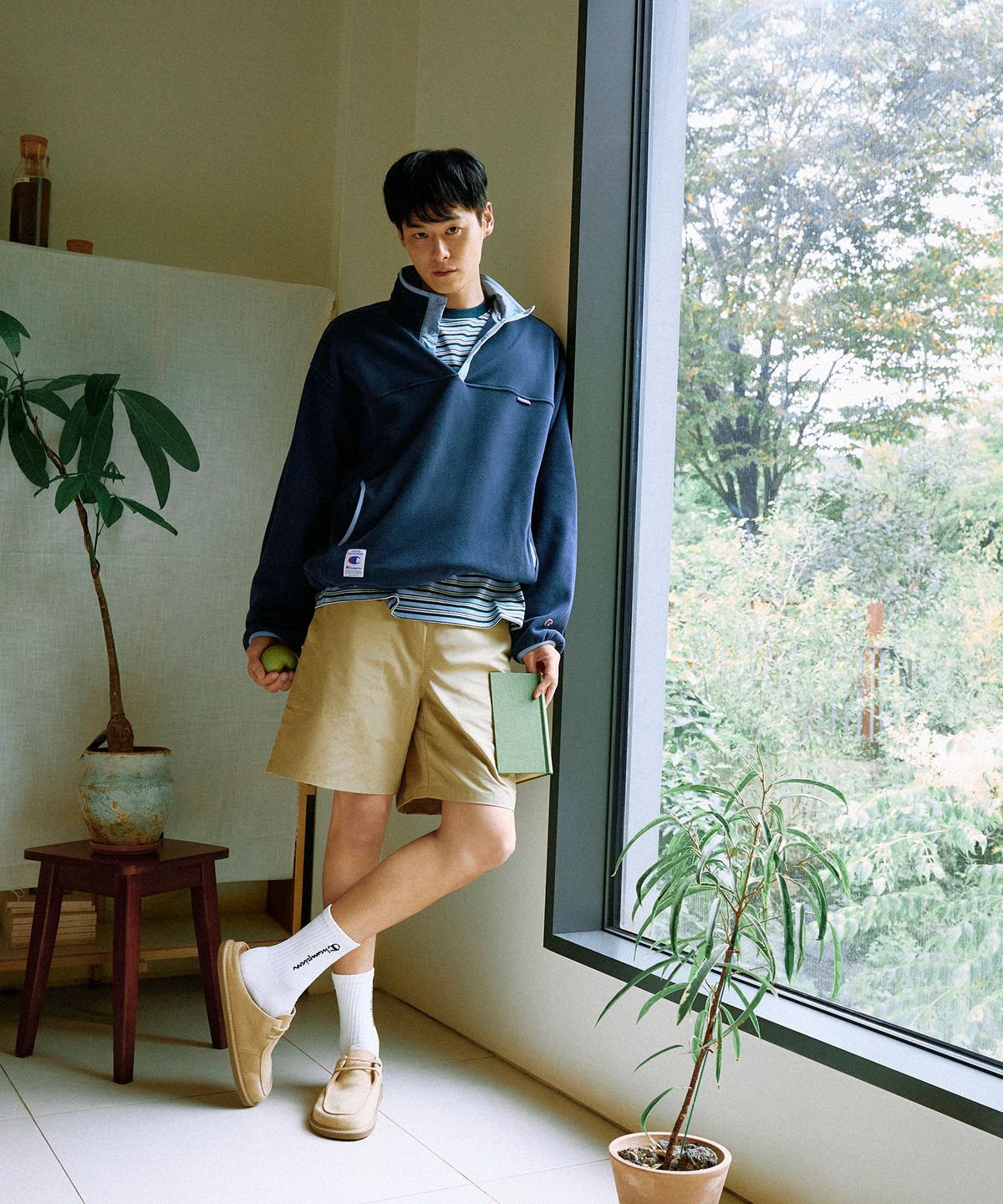 챔피온(CHAMPION) 폴라텍 컬러블록 플리스 아노락 Navy