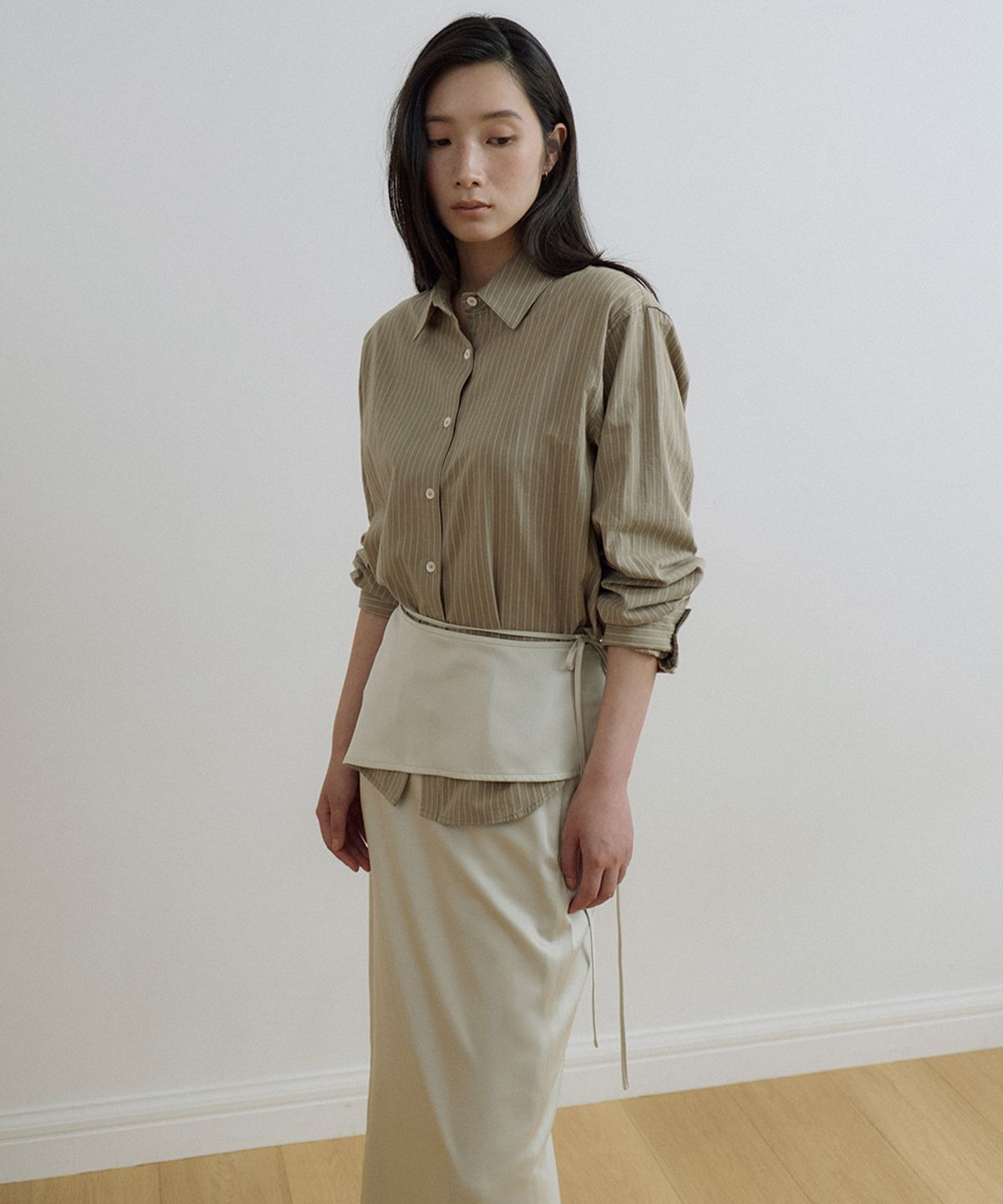 링서울(LINGSEOUL) wrap layered long skirt-beige