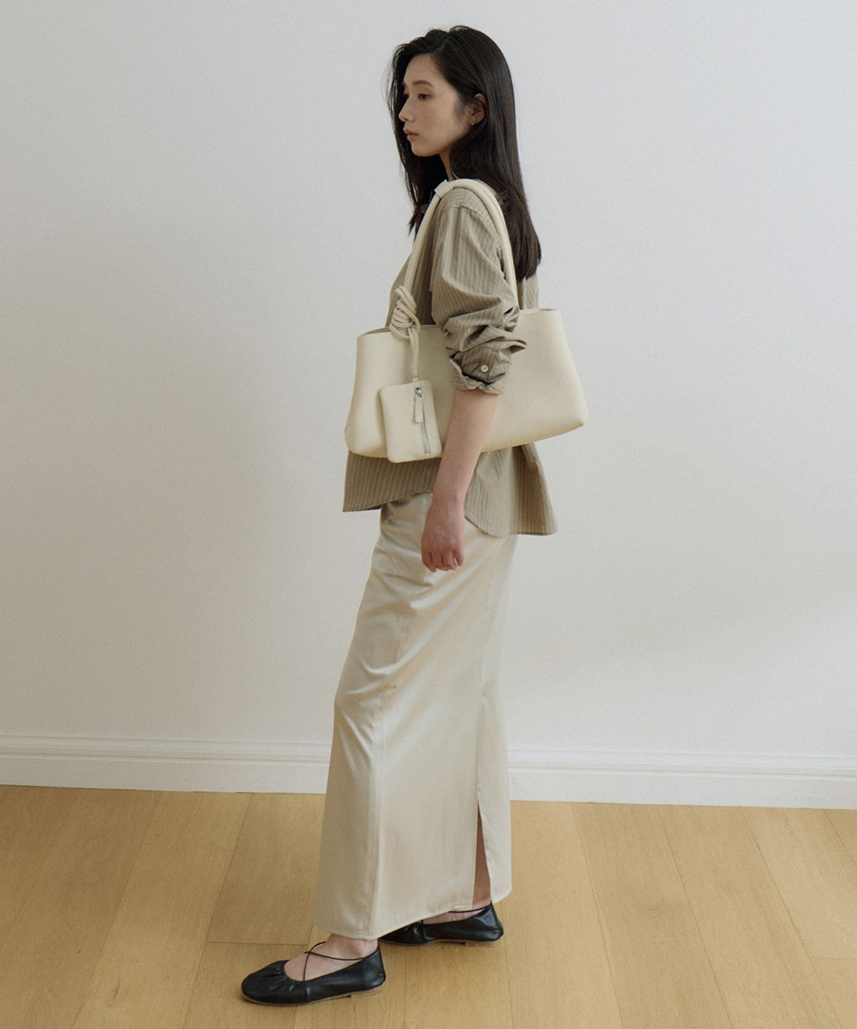 링서울(LINGSEOUL) wrap layered long skirt-beige