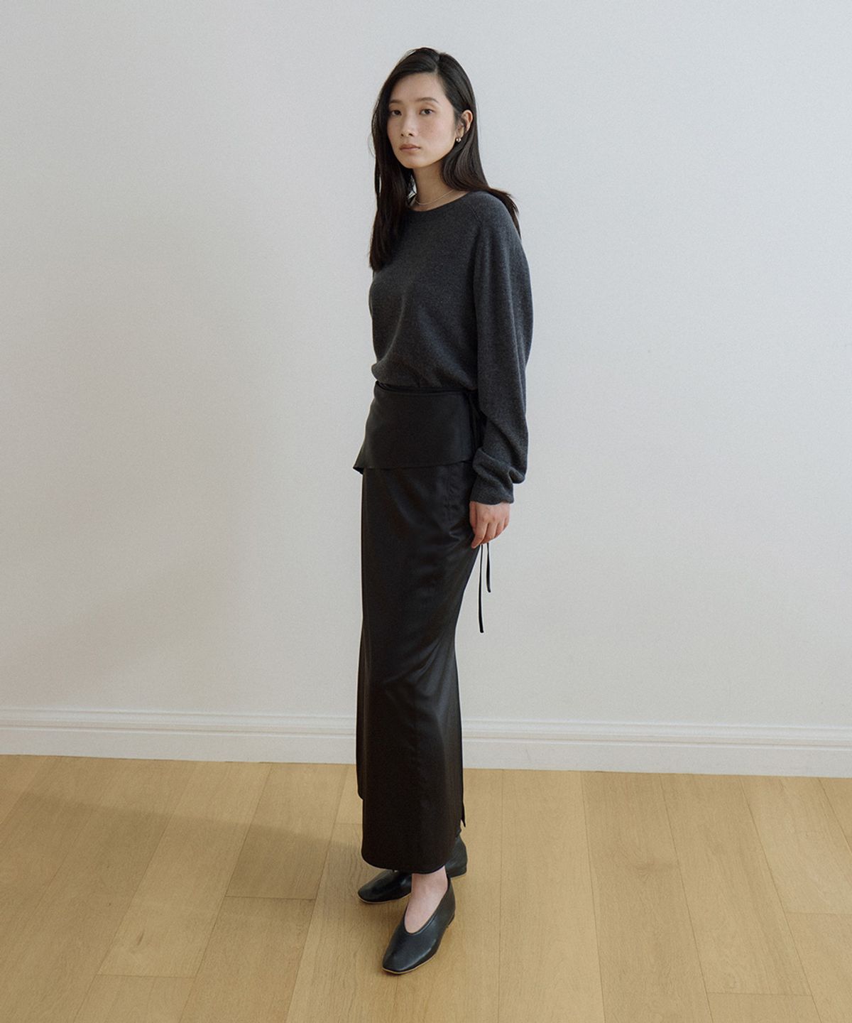 링서울(LINGSEOUL) wrap layered long skirt-black