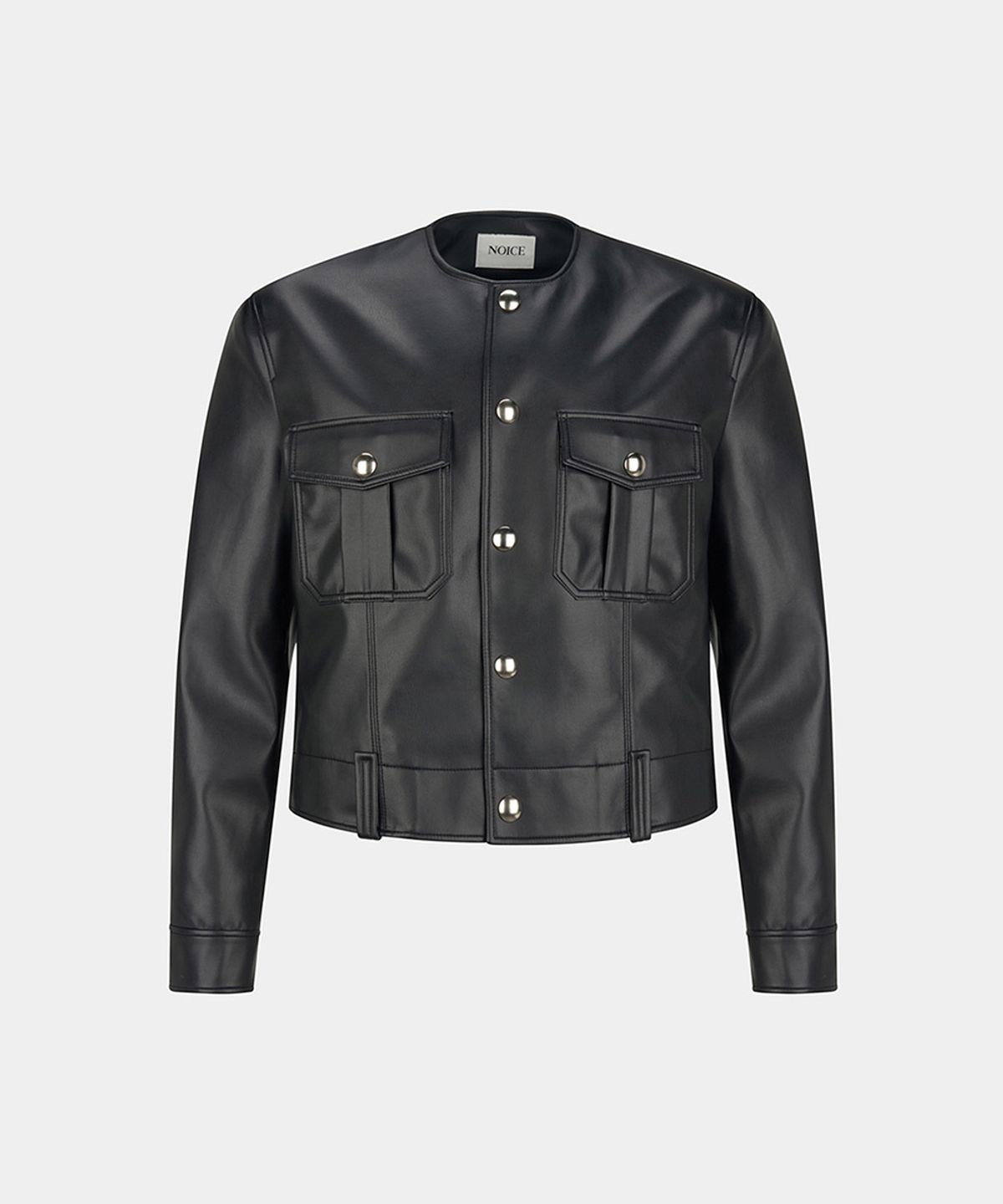 노이스(NOICE) M PURE COLLAR FAUX LEATHER JACKET - BLACK