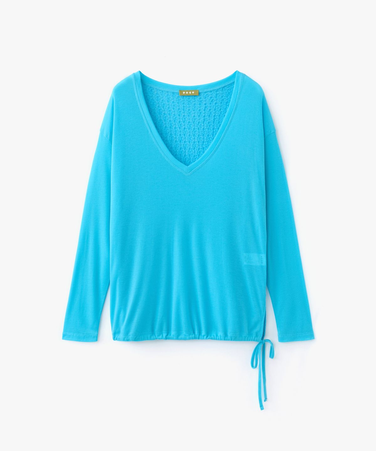 포에브(POEV) Flower Contrast V-Neck Top - Blue
