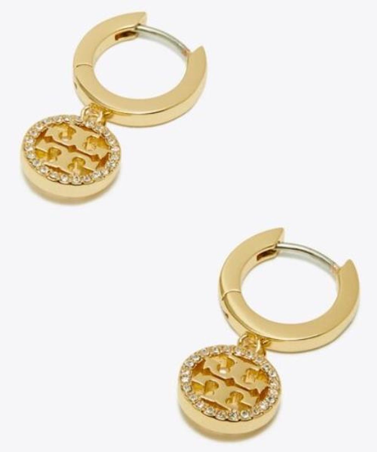 토리버치(TORYBURCH) 아이콘 파베 허기 후프 이어링 - 토리 골드 / 크리스털
