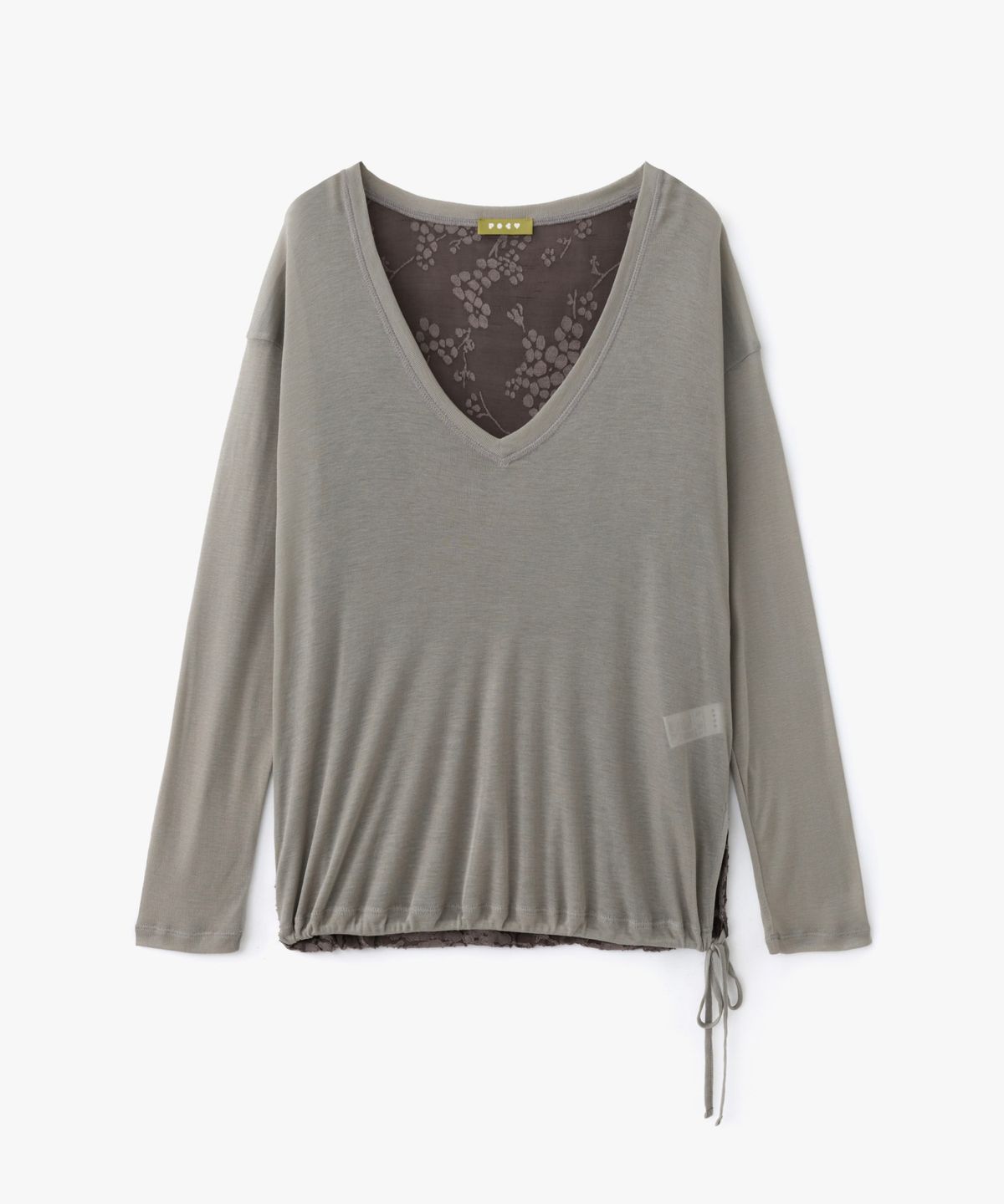 포에브(POEV) Flower Contrast V-Neck Top - Khaki Brown