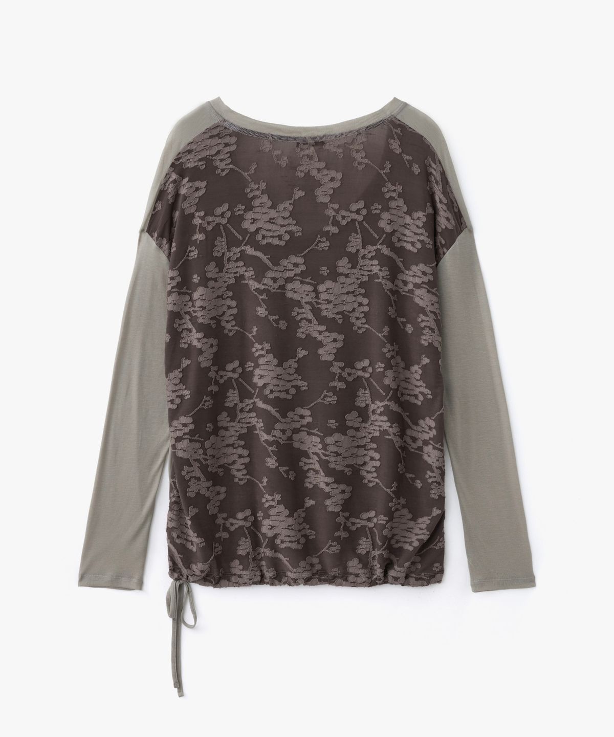 포에브(POEV) Flower Contrast V-Neck Top - Khaki Brown