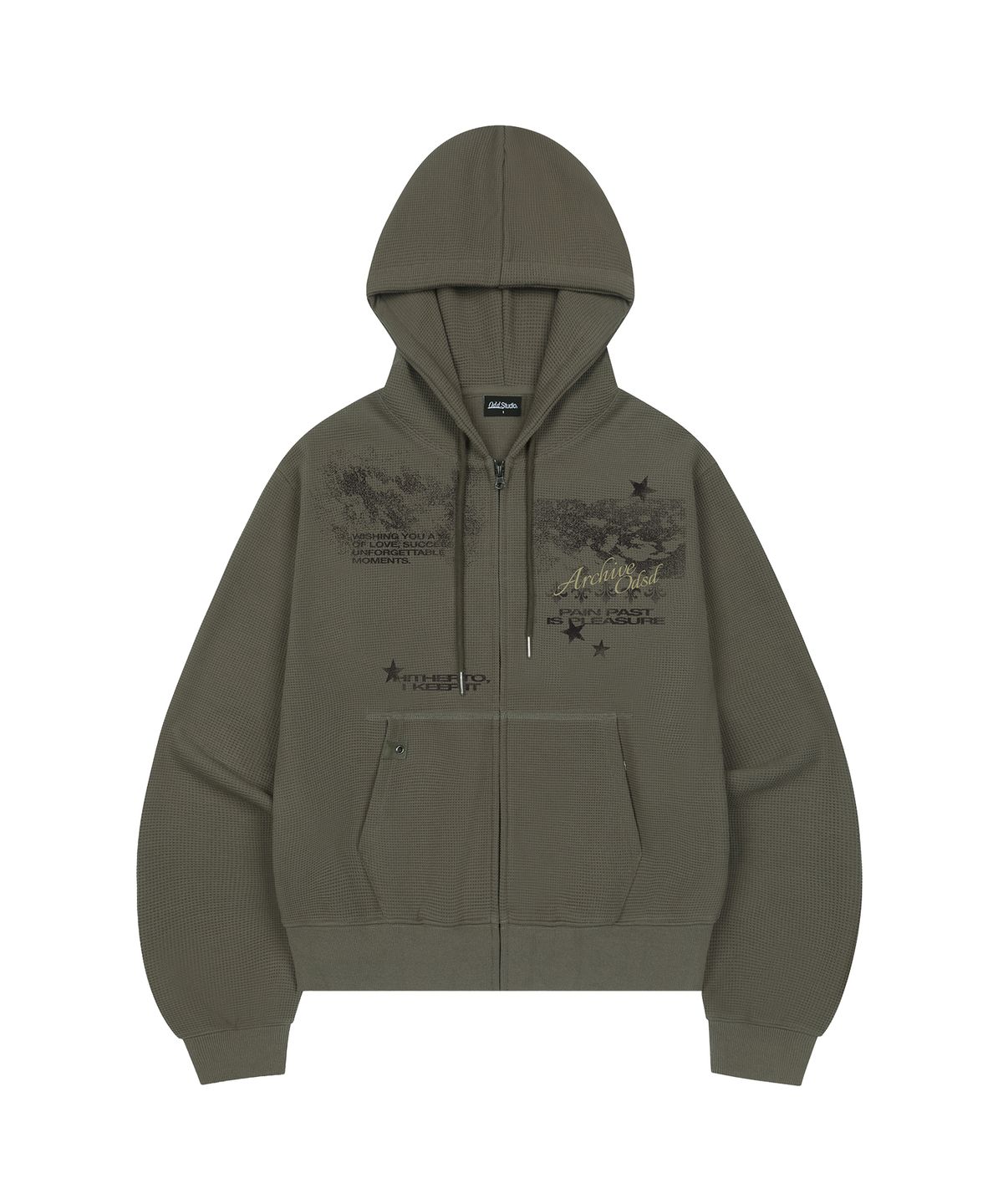 오드스튜디오(ODDSTUDIO) 페인페스트 그래피티 와플 후드집업 - KHAKI