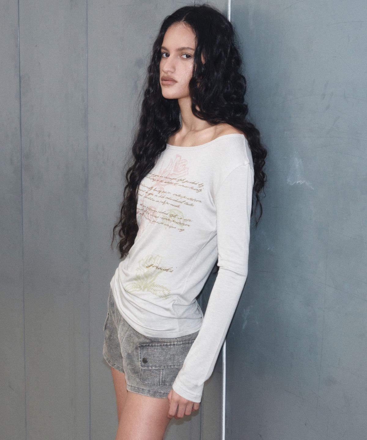 긴스키(GINSUKI) VINTAGE FLOWER WOOL LONG SLEEVE (BEIGE)