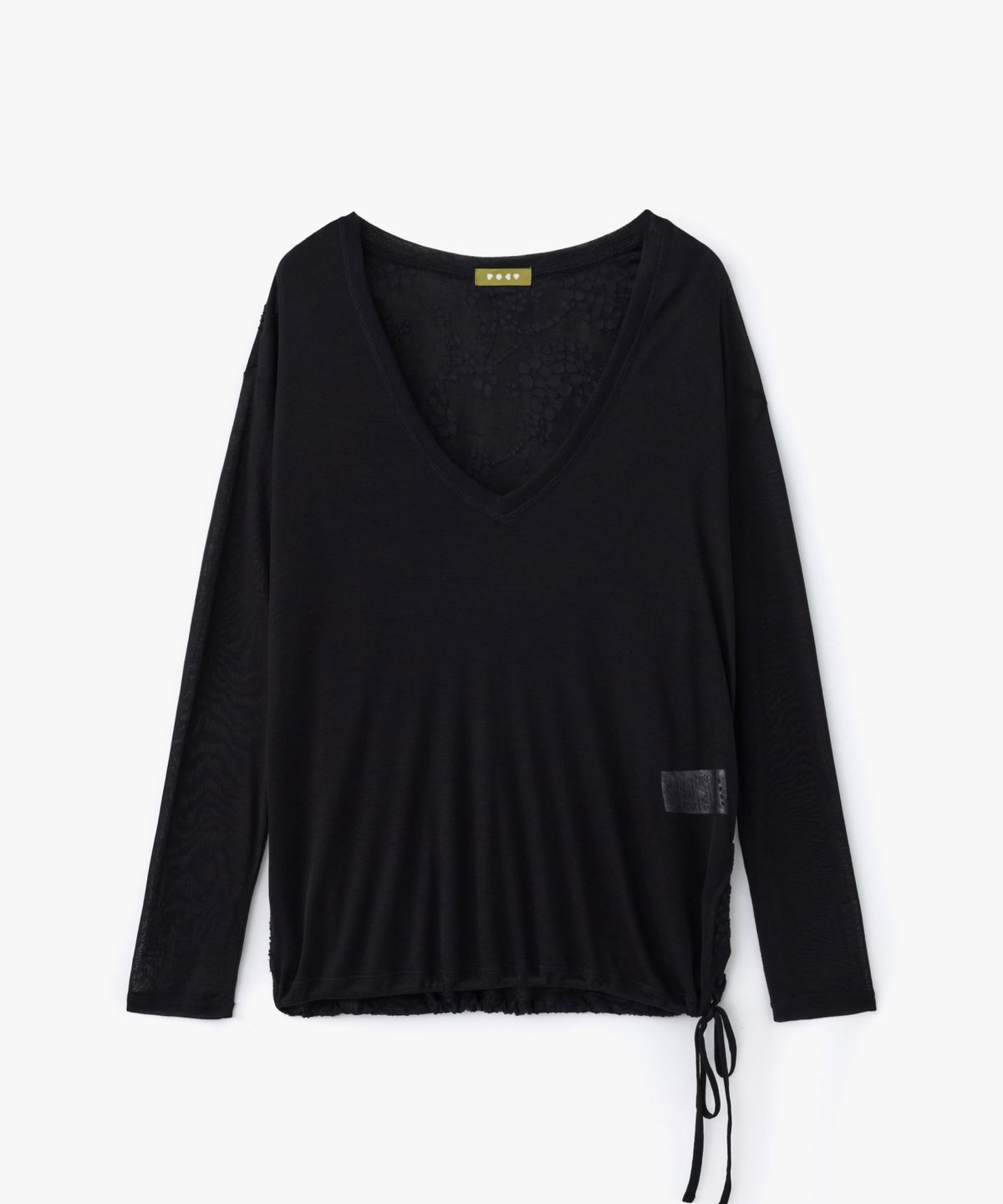포에브(POEV) Flower Contrast V-Neck Top - Black