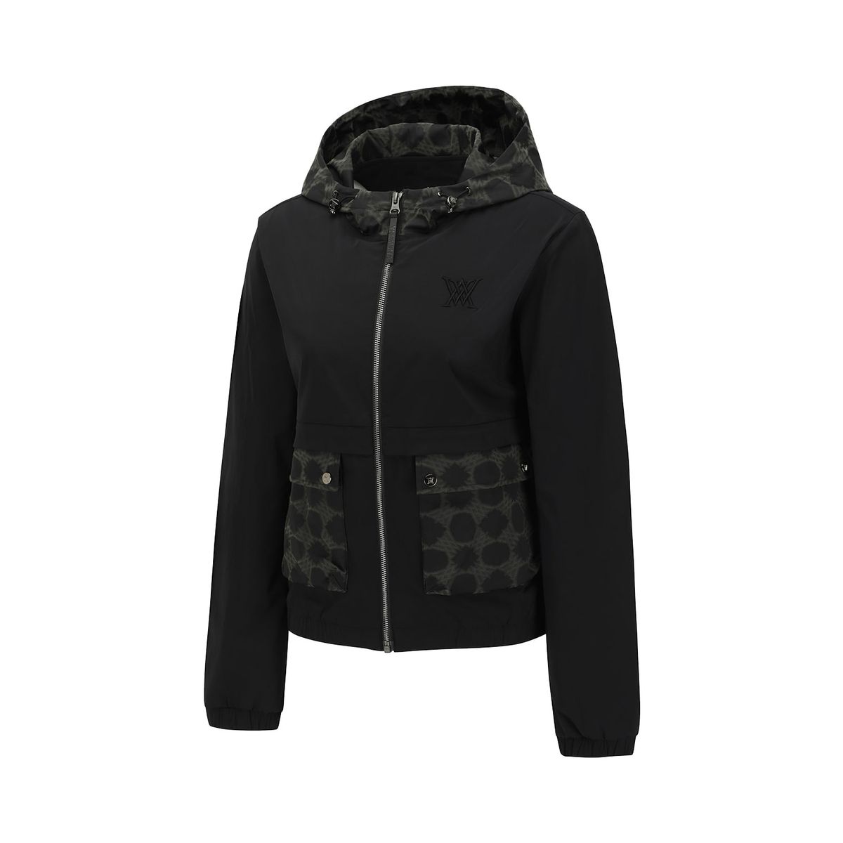 어뉴골프(ANEW GOLF) WOMEN PATTERN MIX HOODED JACKET_BK