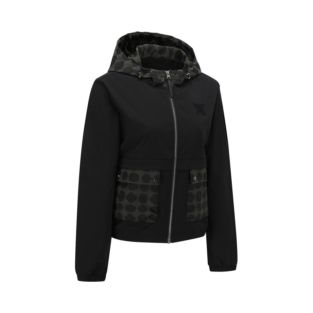 어뉴골프(ANEW GOLF) WOMEN PATTERN MIX HOODED JACKET_BK