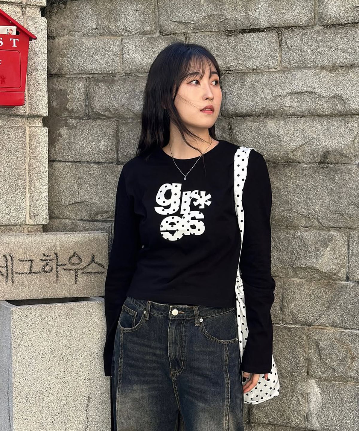 그레이버(GRAVER) [UNISEX]GRAE-S DOT 롱슬리브 티셔츠_White
