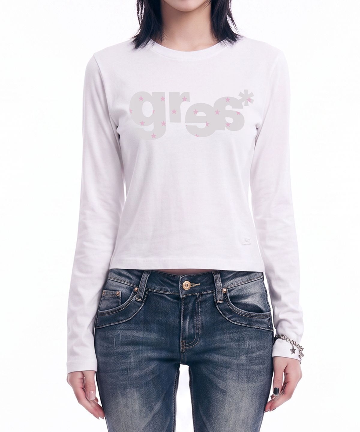 그레이버(GRAVER) [UNISEX]GRAE-S WIDE STAR 롱슬리브 티셔츠_White