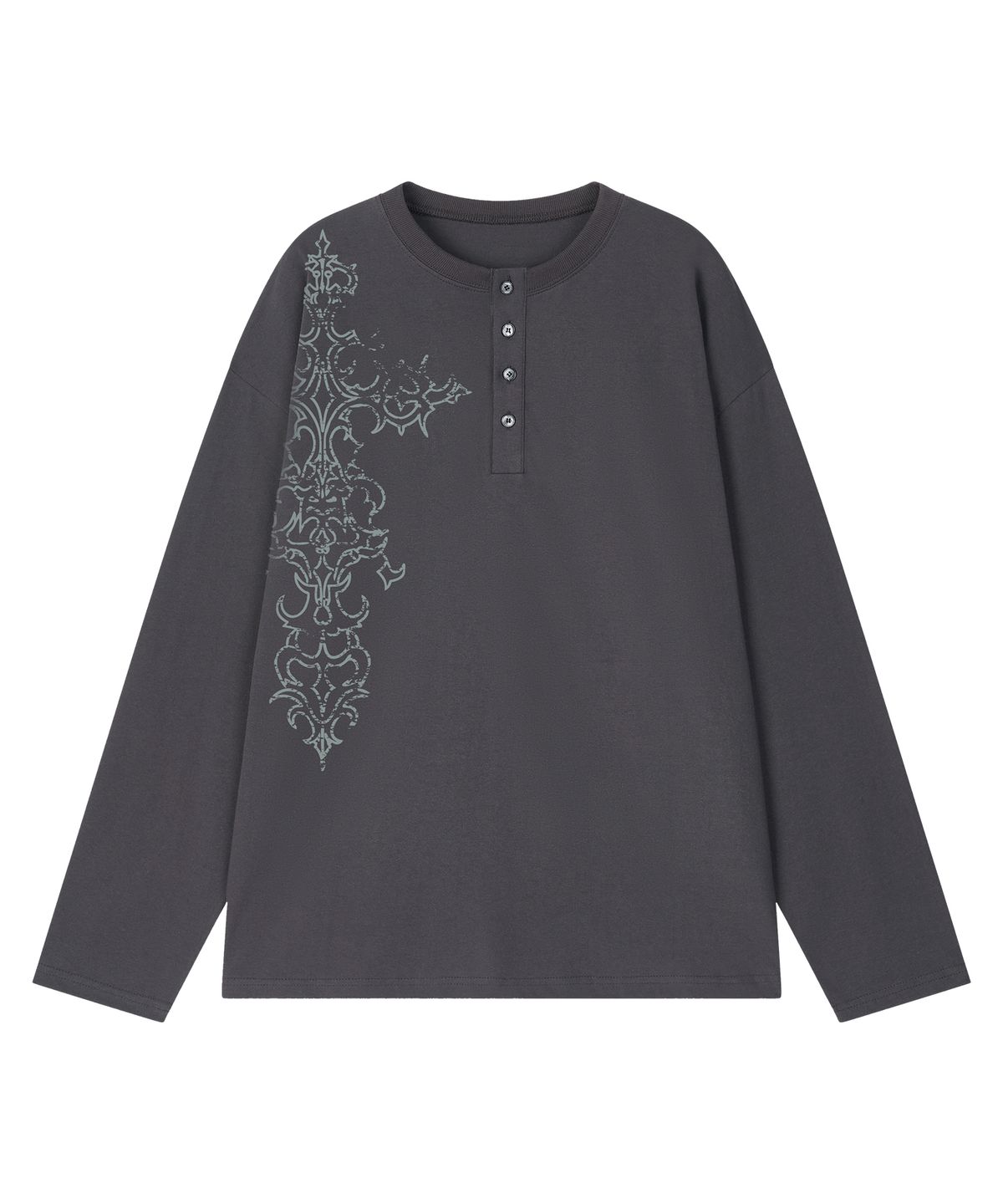 그레이버(GRAVER) [UNISEX]SIM SPIRIT 헨리넥 롱슬리브 티셔츠_Black