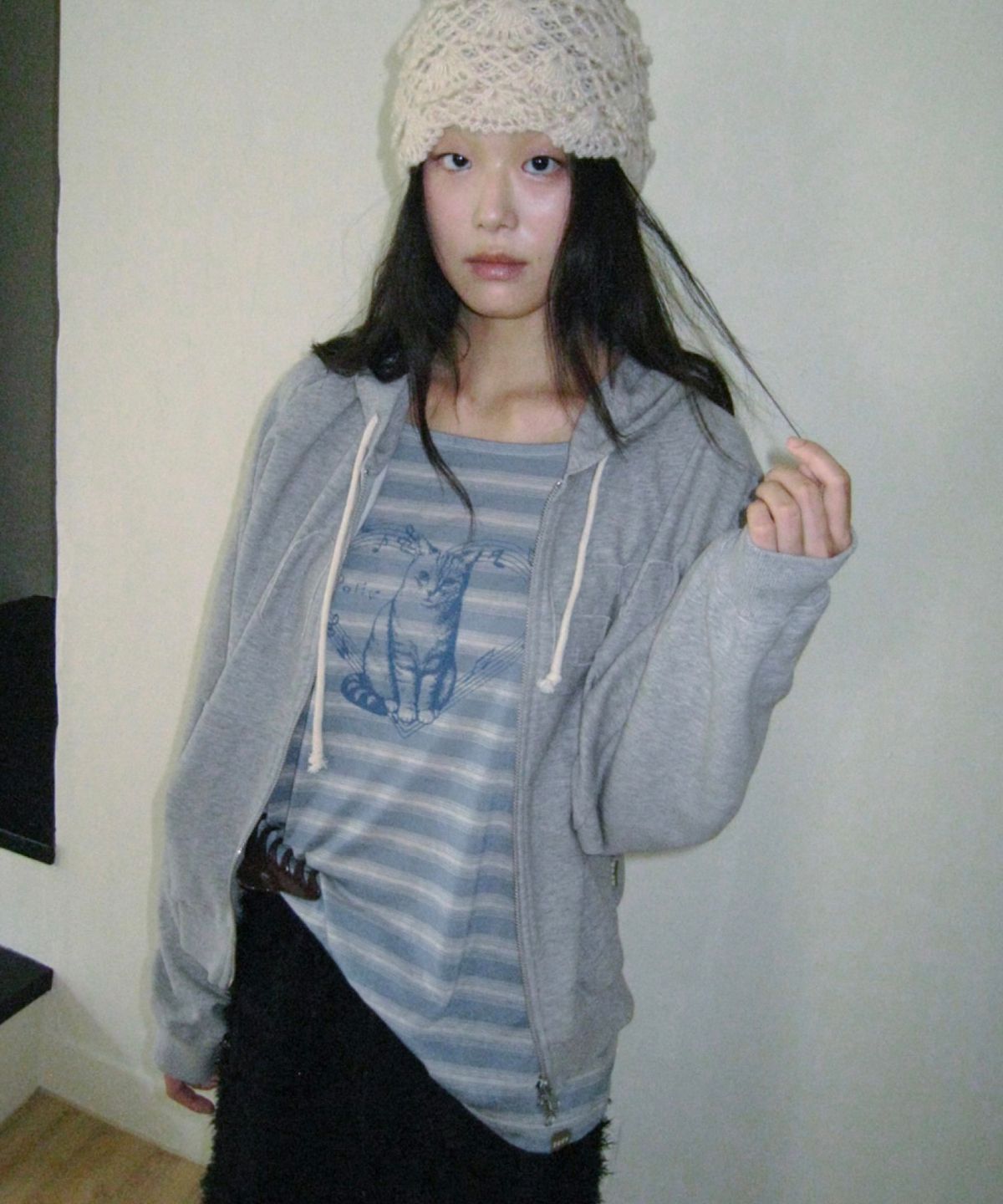 포에브(POEV) Melody Cat Raglan Top - Dusty Blue
