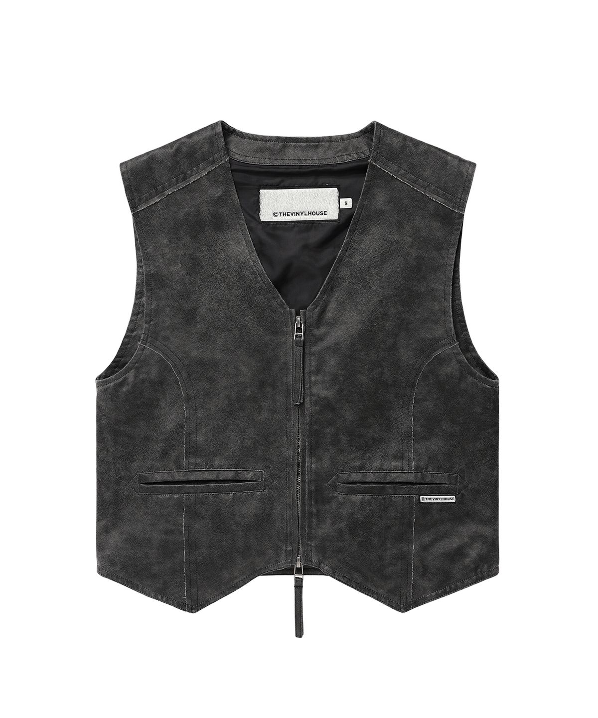 더바이닐하우스(THEVINYLHOUSE) FADED LEATHER VEST JACKET BLACK