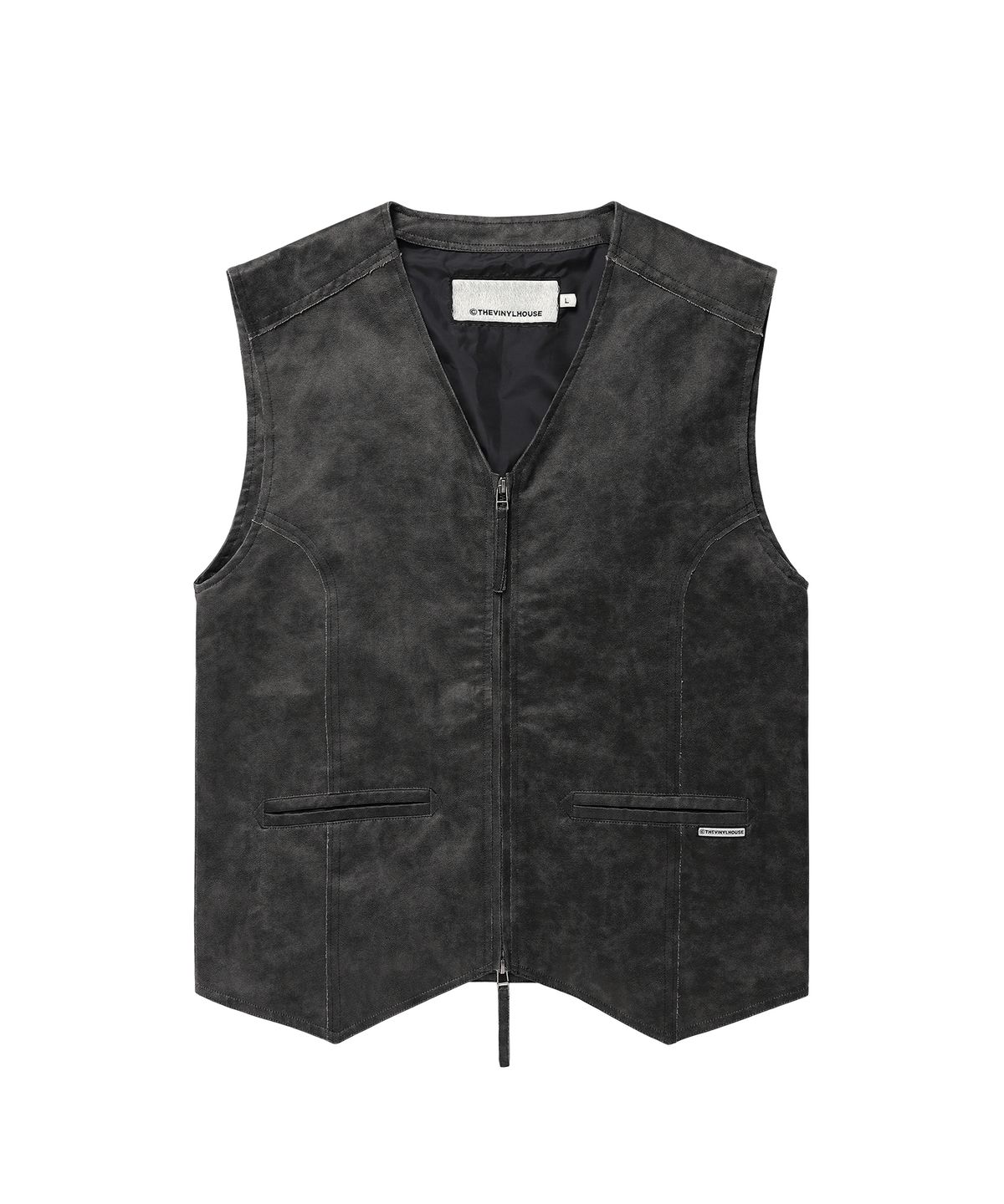 더바이닐하우스(THEVINYLHOUSE) FADED LEATHER VEST JACKET BLACK