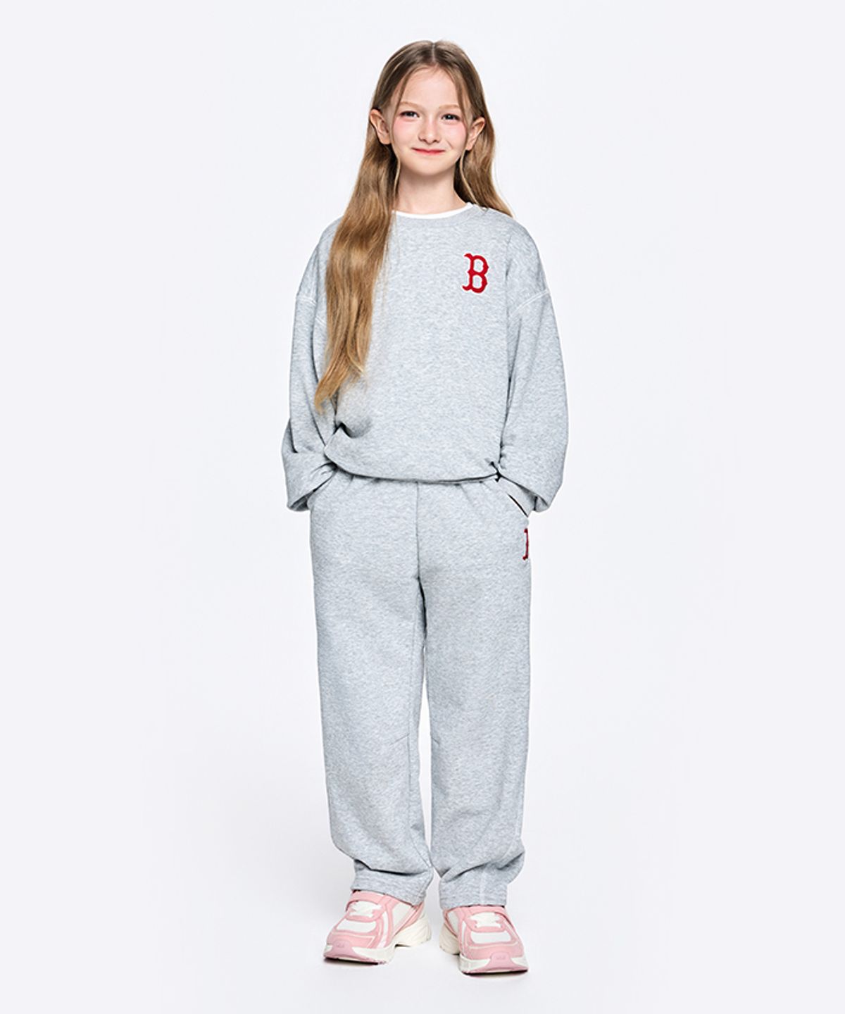 엠엘비 키즈(MLB KIDS) 스포티브 시그니처 팀로고 맨투맨 세트 BOS (Melange Grey)