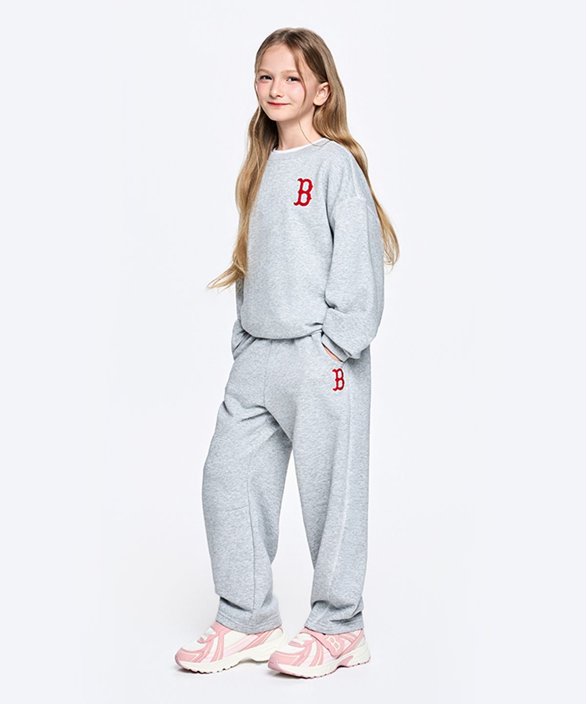 엠엘비 키즈(MLB KIDS) 스포티브 시그니처 팀로고 맨투맨 세트 BOS (Melange Grey)