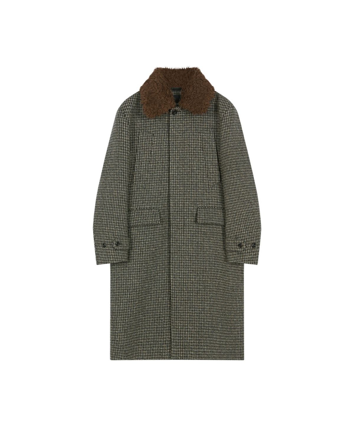 앤더슨벨(ADSB ANDERSSON BELL) DETACHABLE FUR COLLAR CHESTERFIELD TWEED COAT (DARK GREEN)