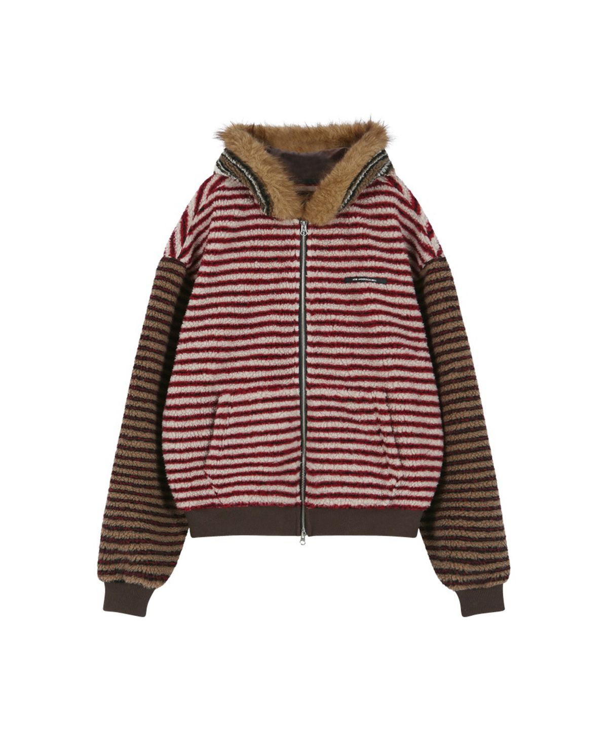 앤더슨벨(ADSB ANDERSSON BELL) UNISEX STRIPE PATCHWORK FLEECE HOODIE ZIP-UP (MULTI)