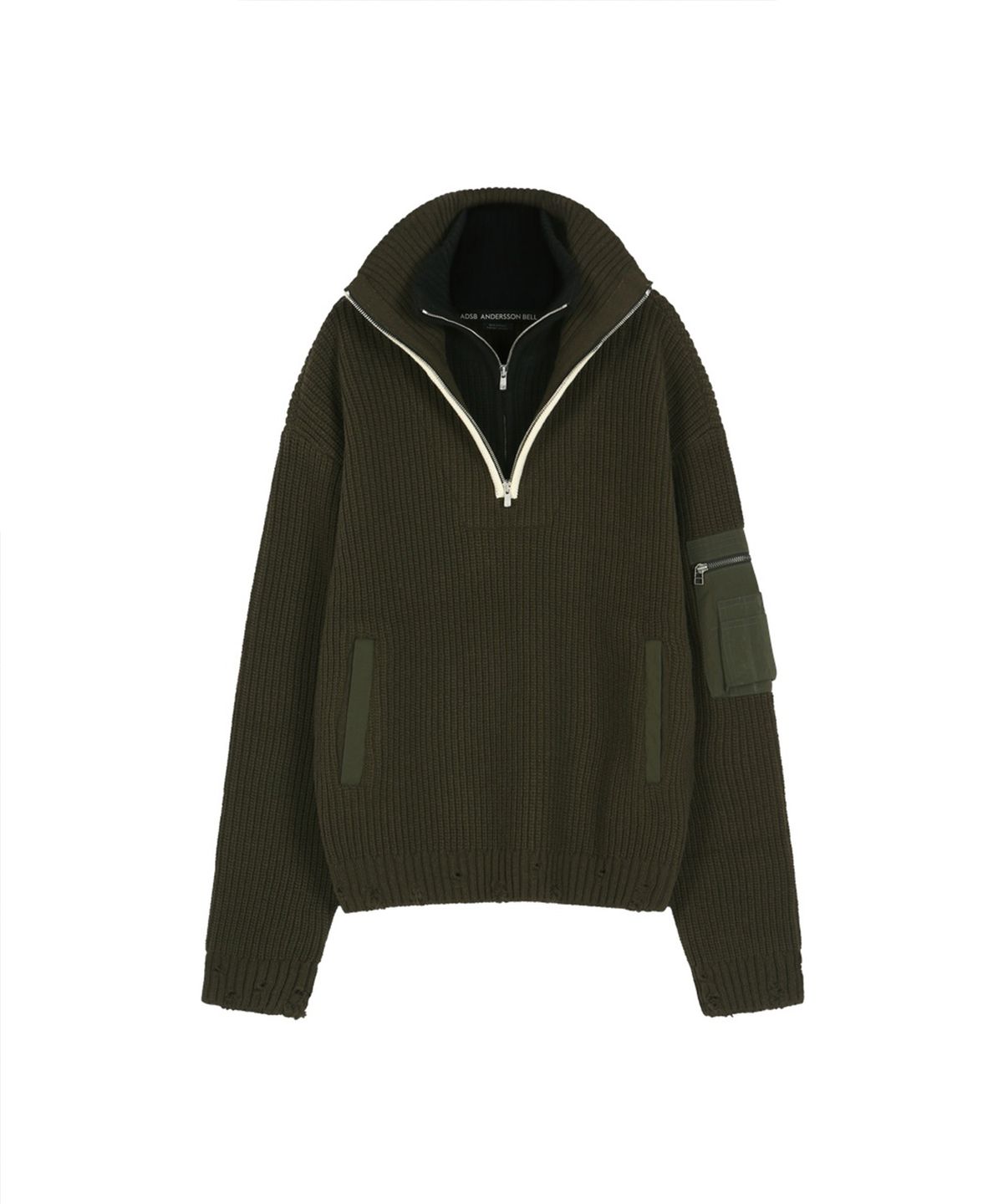앤더슨벨(ADSB ANDERSSON BELL) DOUBLE LAYERED QUARTER ZIP-UP SWEATER (KHAKI/BLACK)