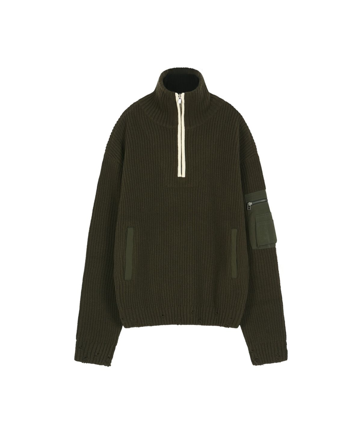 앤더슨벨(ADSB ANDERSSON BELL) DOUBLE LAYERED QUARTER ZIP-UP SWEATER (KHAKI/BLACK)