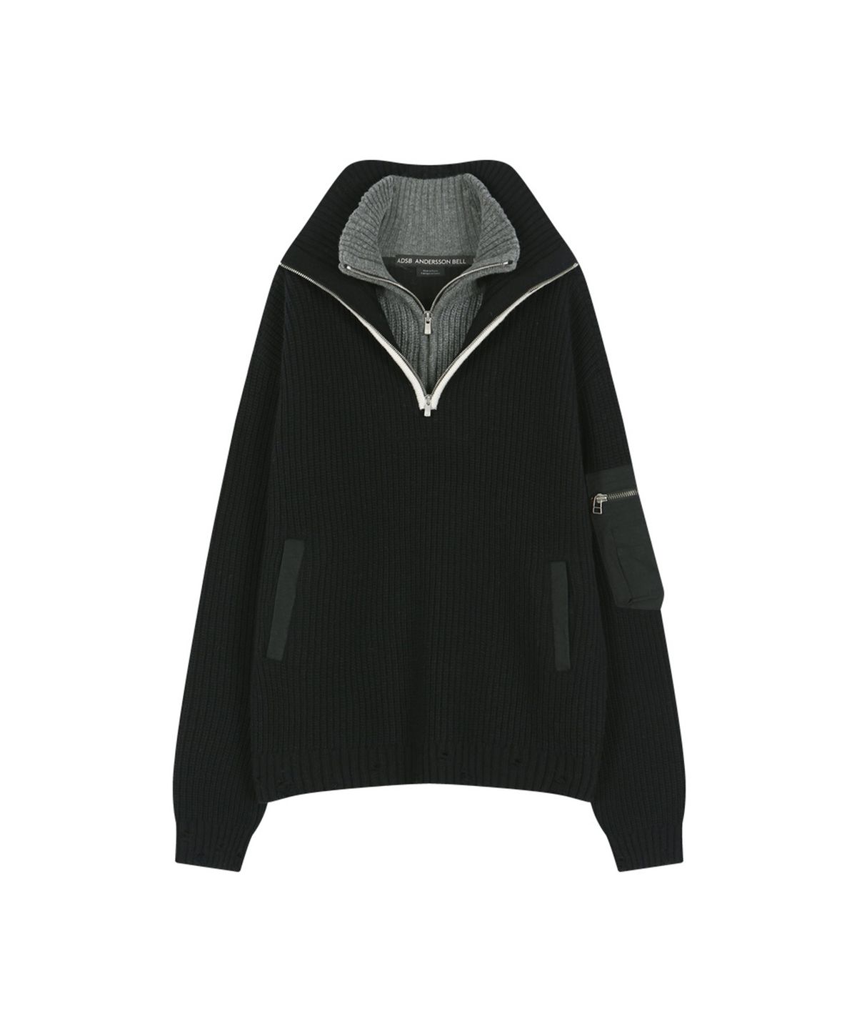 앤더슨벨(ADSB ANDERSSON BELL) DOUBLE LAYERED QUARTER ZIP-UP SWEATER (BLACK/GREY)
