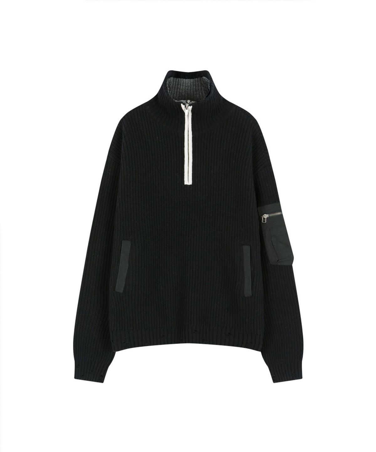 앤더슨벨(ADSB ANDERSSON BELL) DOUBLE LAYERED QUARTER ZIP-UP SWEATER (BLACK/GREY)