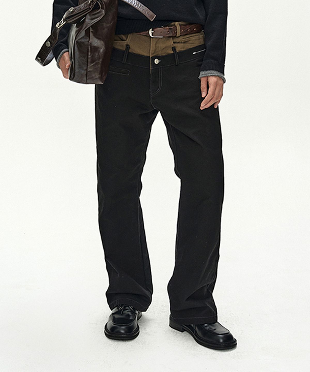 앤더슨벨(ADSB ANDERSSON BELL) DOUBLE WAIST OXFORD WORK TROUSERS (BLACK/KHAKI)