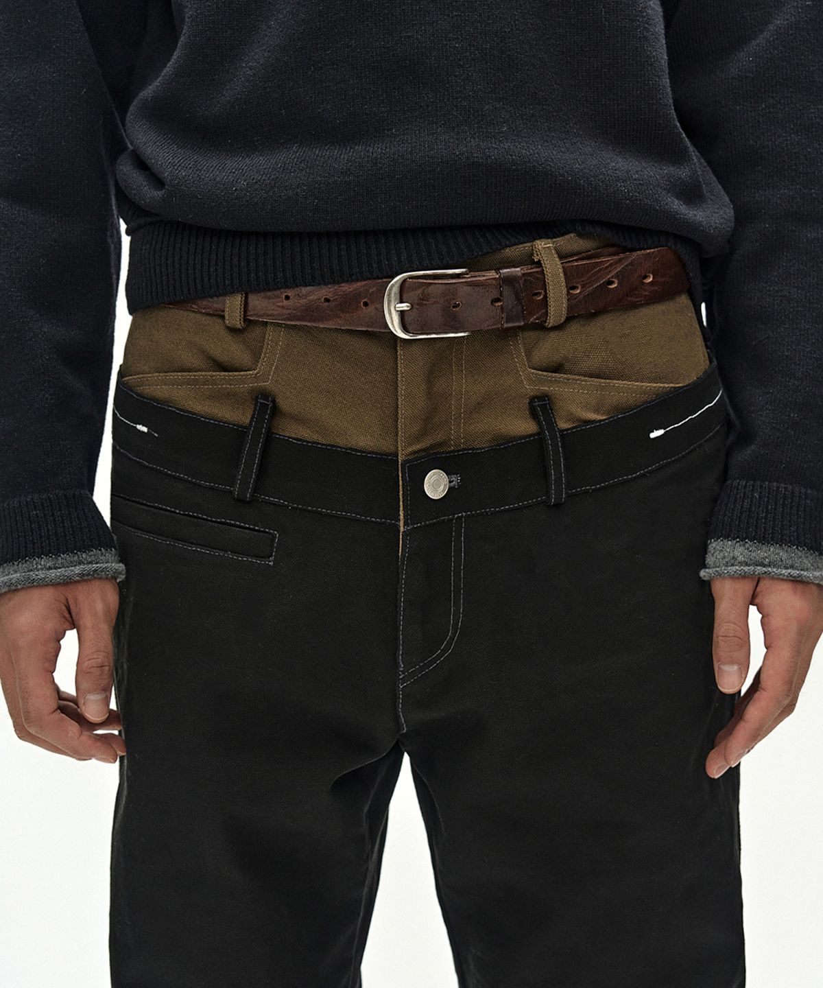 앤더슨벨(ADSB ANDERSSON BELL) DOUBLE WAIST OXFORD WORK TROUSERS (BLACK/KHAKI)