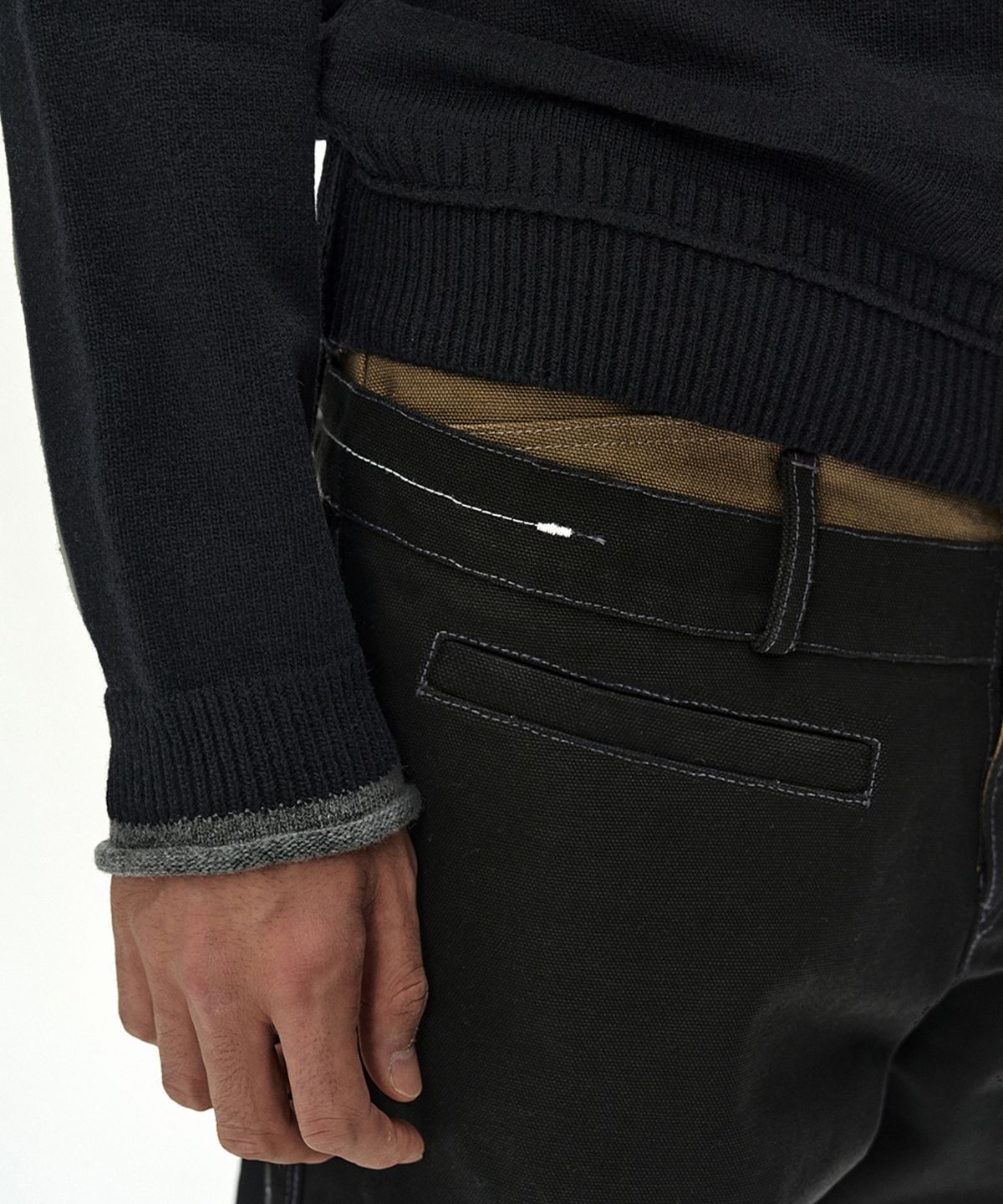 앤더슨벨(ADSB ANDERSSON BELL) DOUBLE WAIST OXFORD WORK TROUSERS (BLACK/KHAKI)