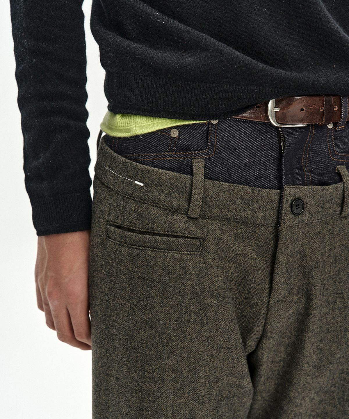 앤더슨벨(ADSB ANDERSSON BELL) DOUBLE WAIST DENIM WOOL TROUSERS (GREY/INDIGO)