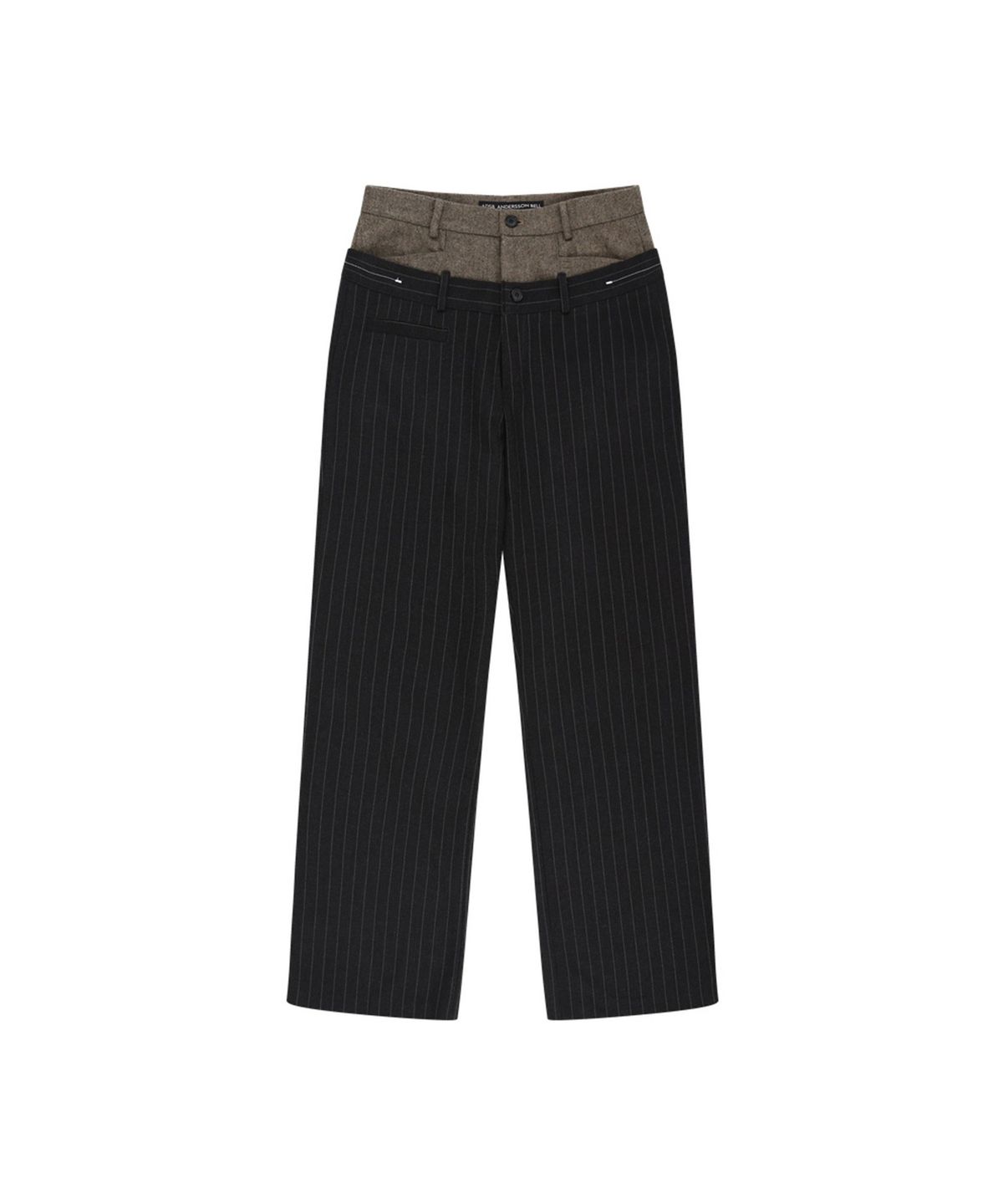 앤더슨벨(ADSB ANDERSSON BELL) DOUBLE WAIST STRIPE WOOL TROUSERS (DARK GREY/BEIGE)