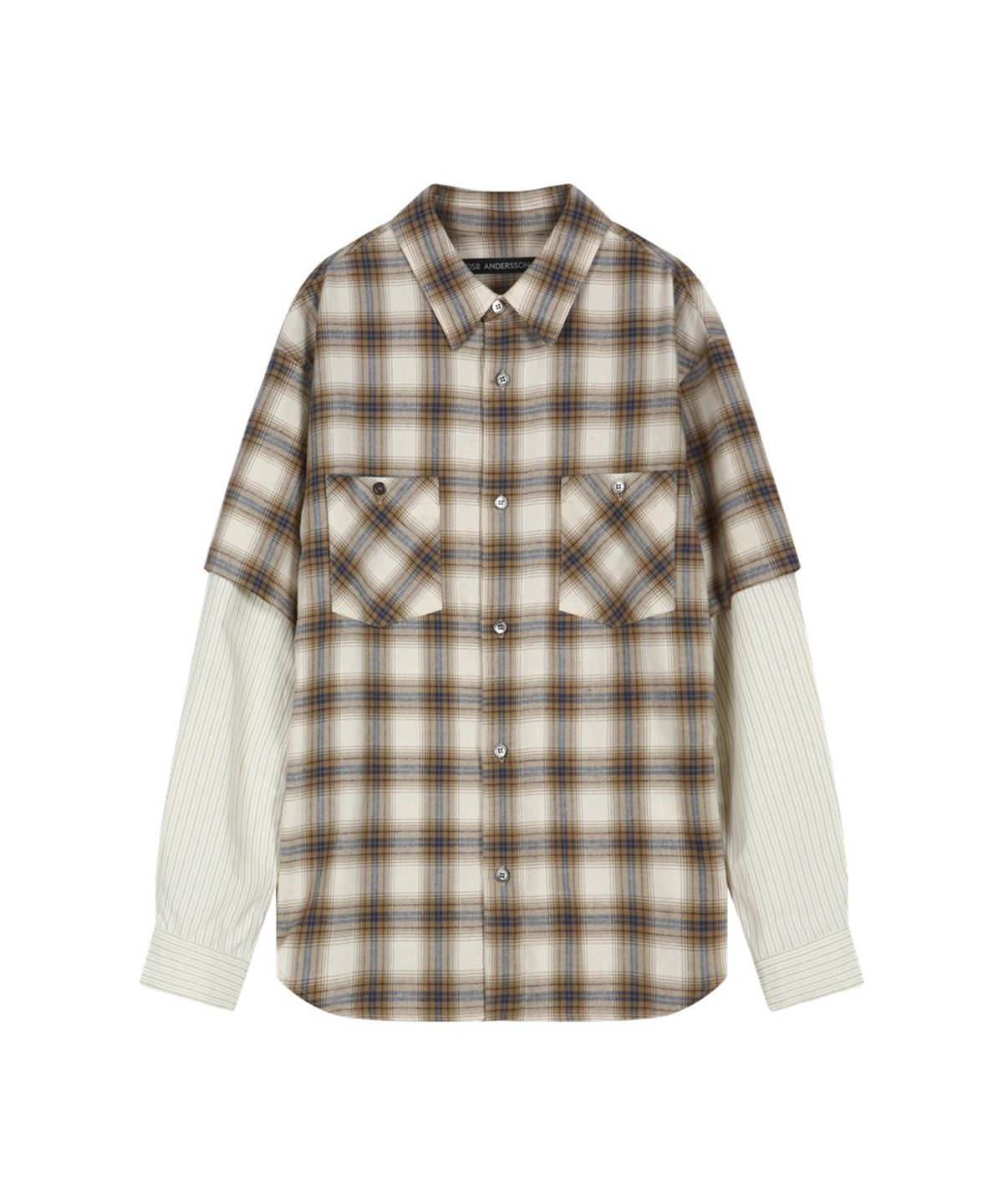 앤더슨벨(ADSB ANDERSSON BELL) SLEEVE LAYERED CHECK SHIRT (IVORY STRIPE)