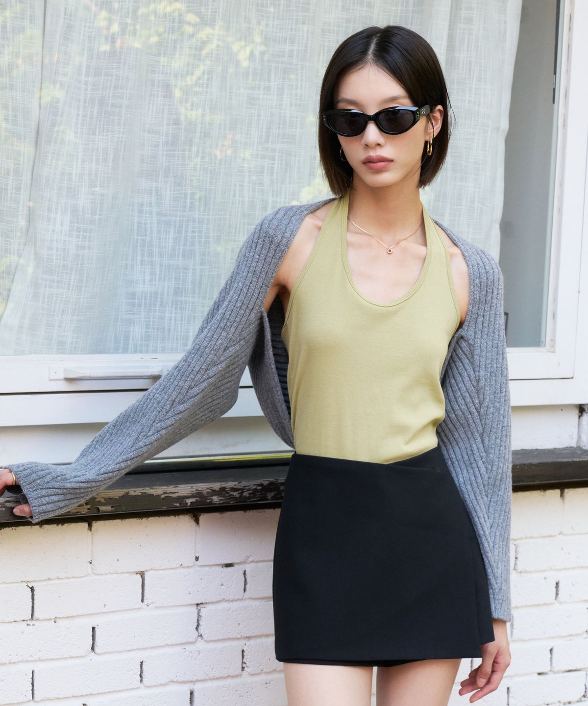 블레티(VLETI) Ribbed bolero Knit Cardigan (Gray)