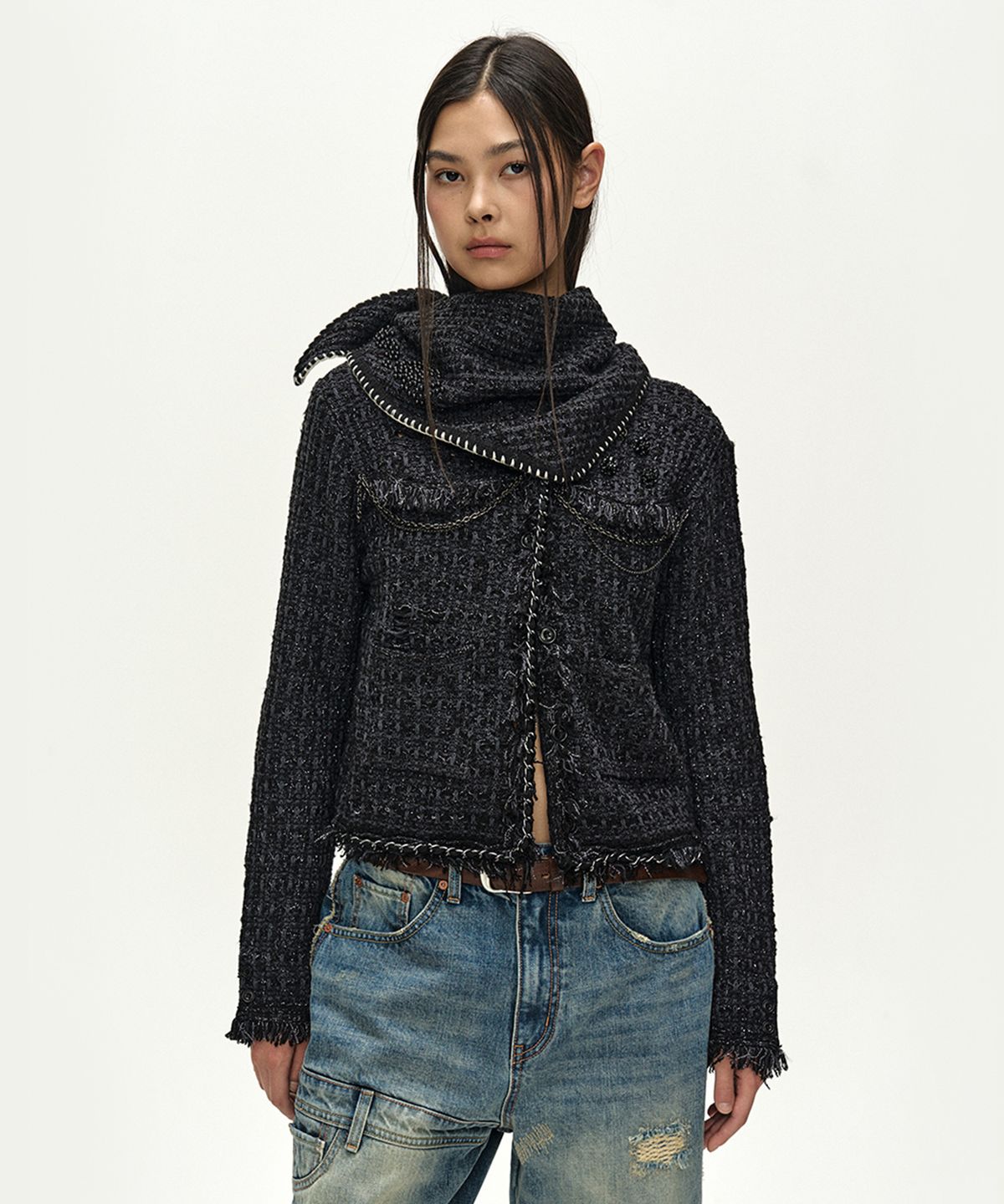 앤더슨벨(ADSB ANDERSSON BELL) UNISEX KINT NECK SCARF (BLACK TWEED)