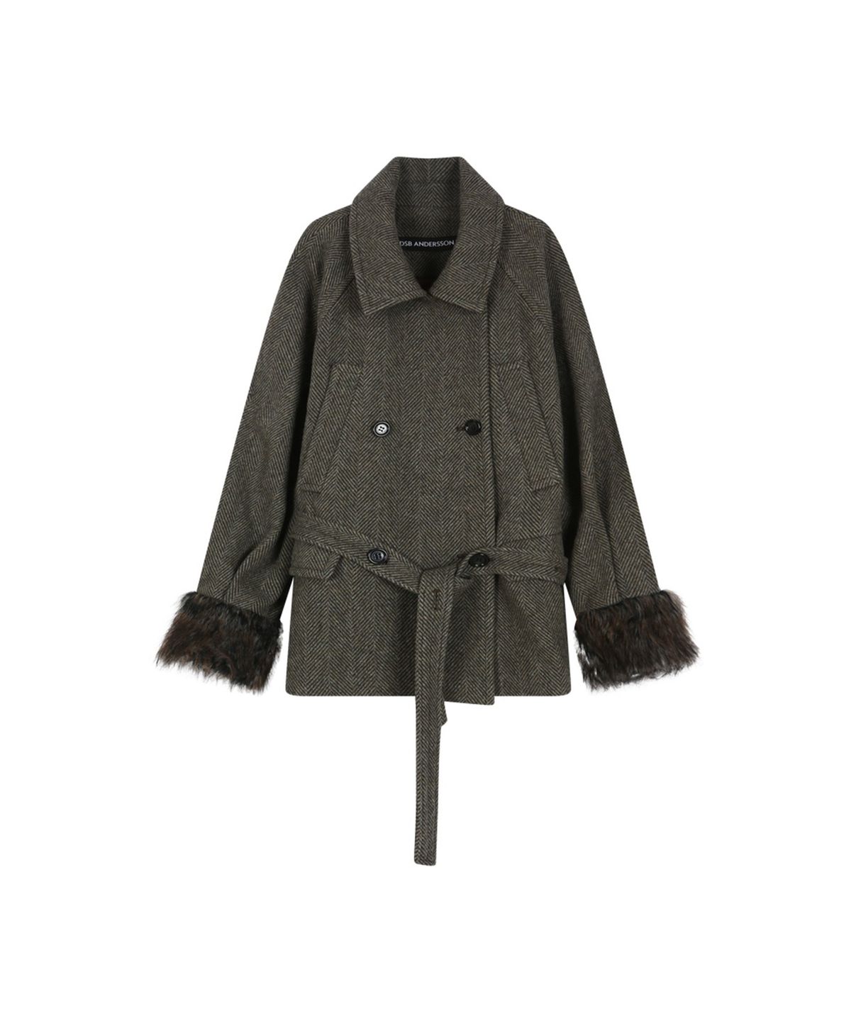 앤더슨벨(ADSB ANDERSSON BELL) FUR CUFF HIGH NECK COAT (BROWN)