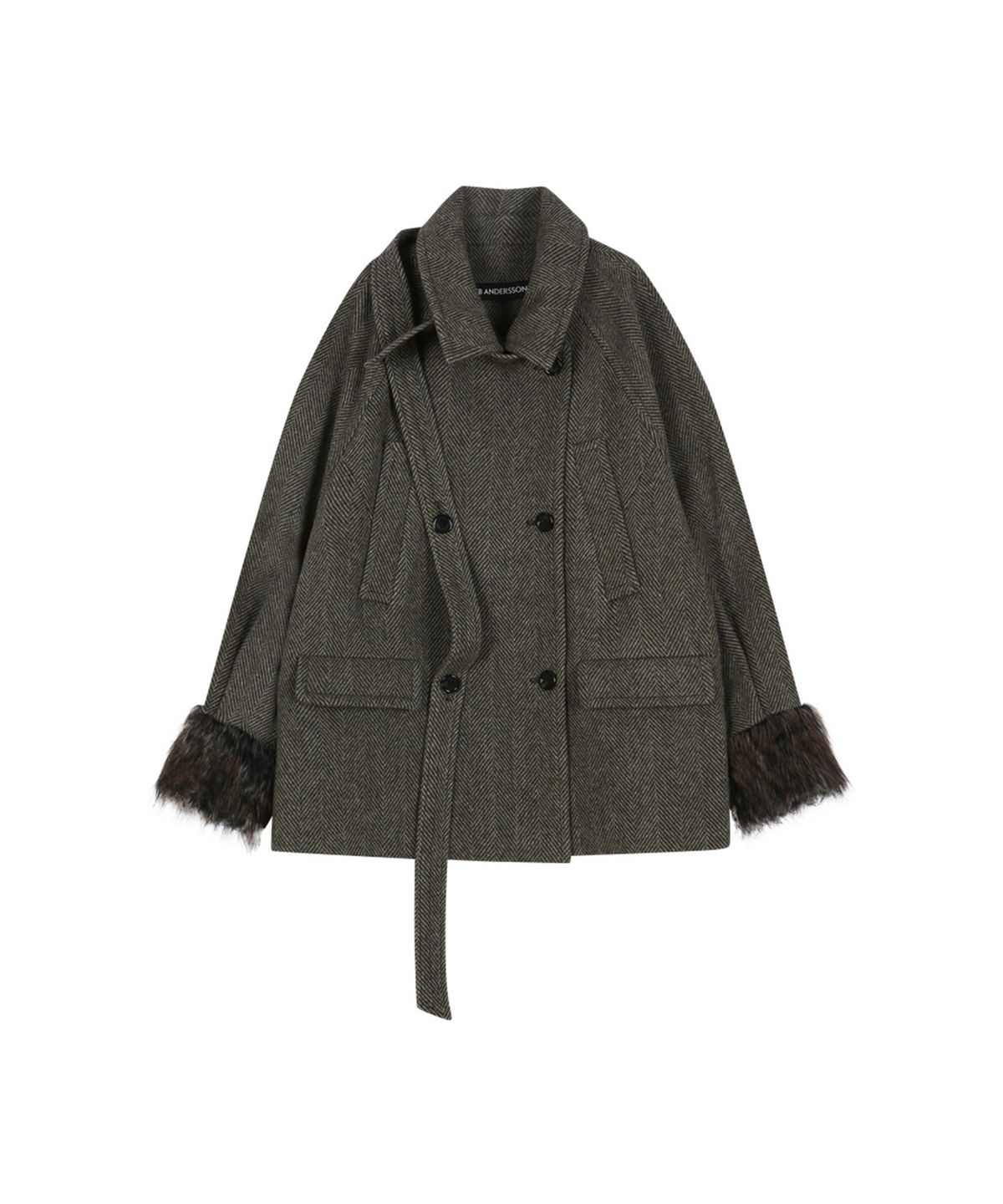 앤더슨벨(ADSB ANDERSSON BELL) FUR CUFF HIGH NECK COAT (BROWN)