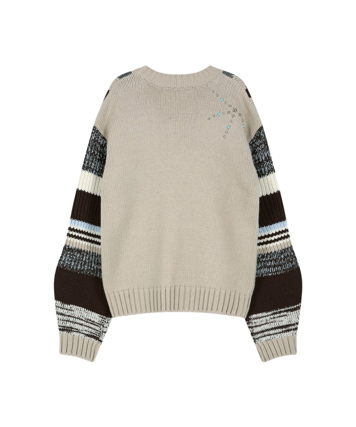 앤더슨벨(ADSB ANDERSSON BELL) STUDDED CABLE V-NECK MULTI-STRIPE PULLOVER (IVORY)