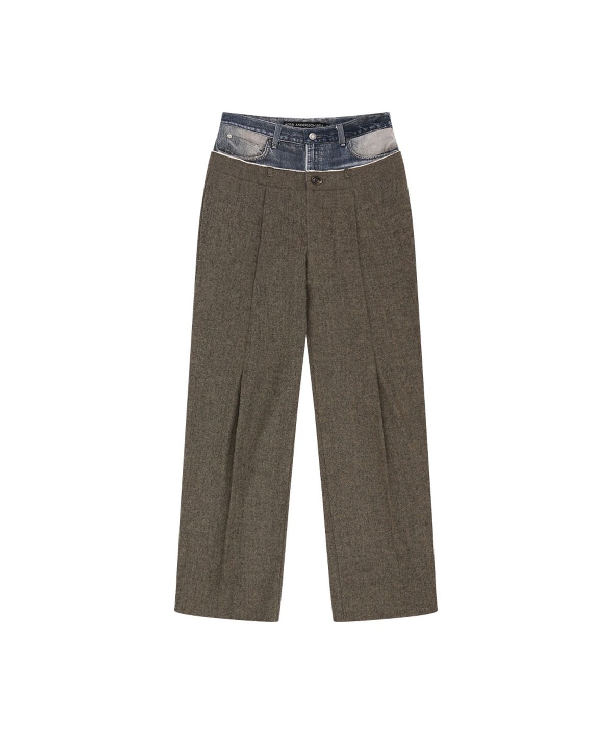 앤더슨벨(ADSB ANDERSSON BELL) DENIM-WAIST HERRINGBONE TROUSERS (KHAKI BROWN)