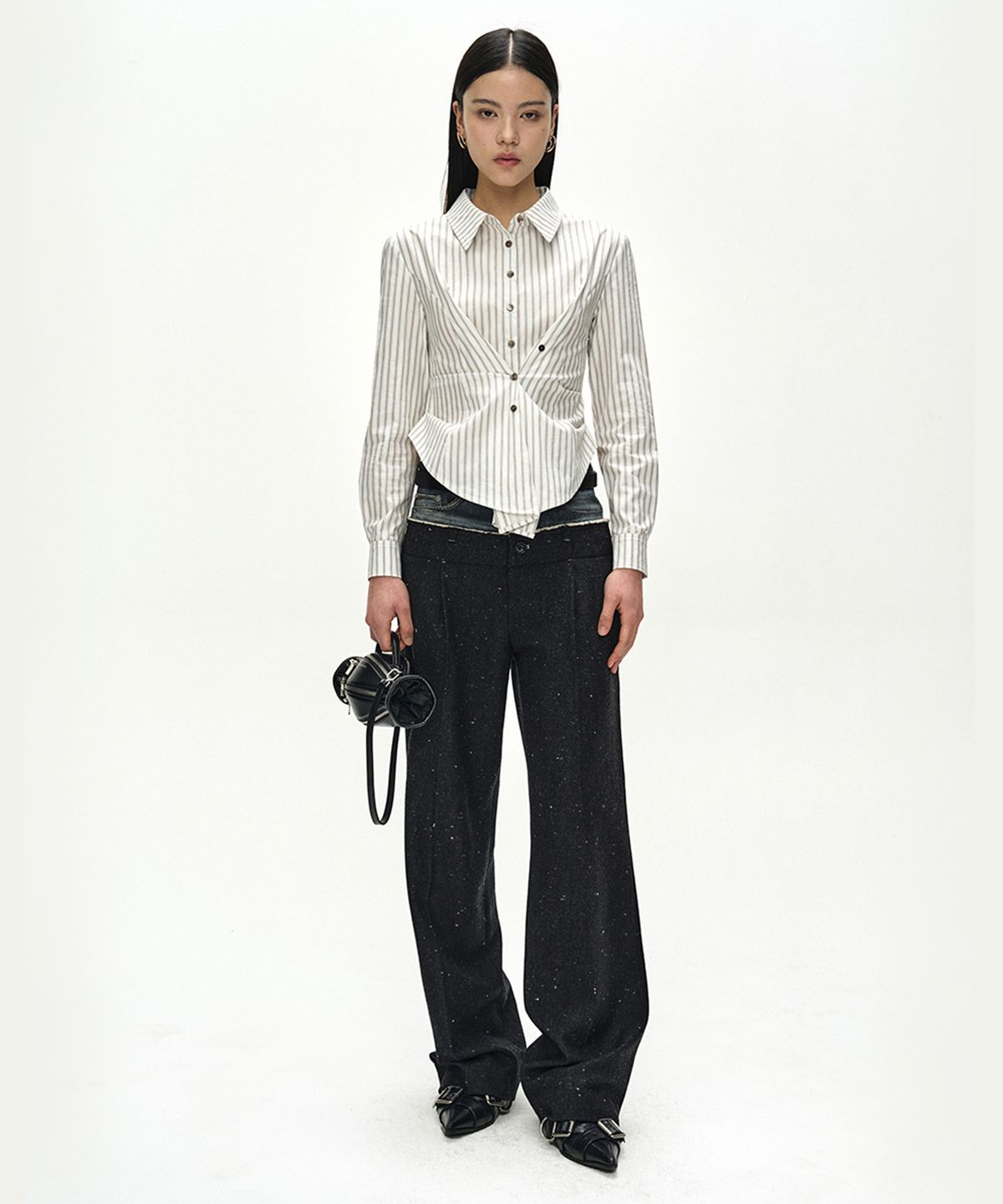 앤더슨벨(ADSB ANDERSSON BELL) DENIM-WAIST NEP WOOL TROUSERS (BLACK)