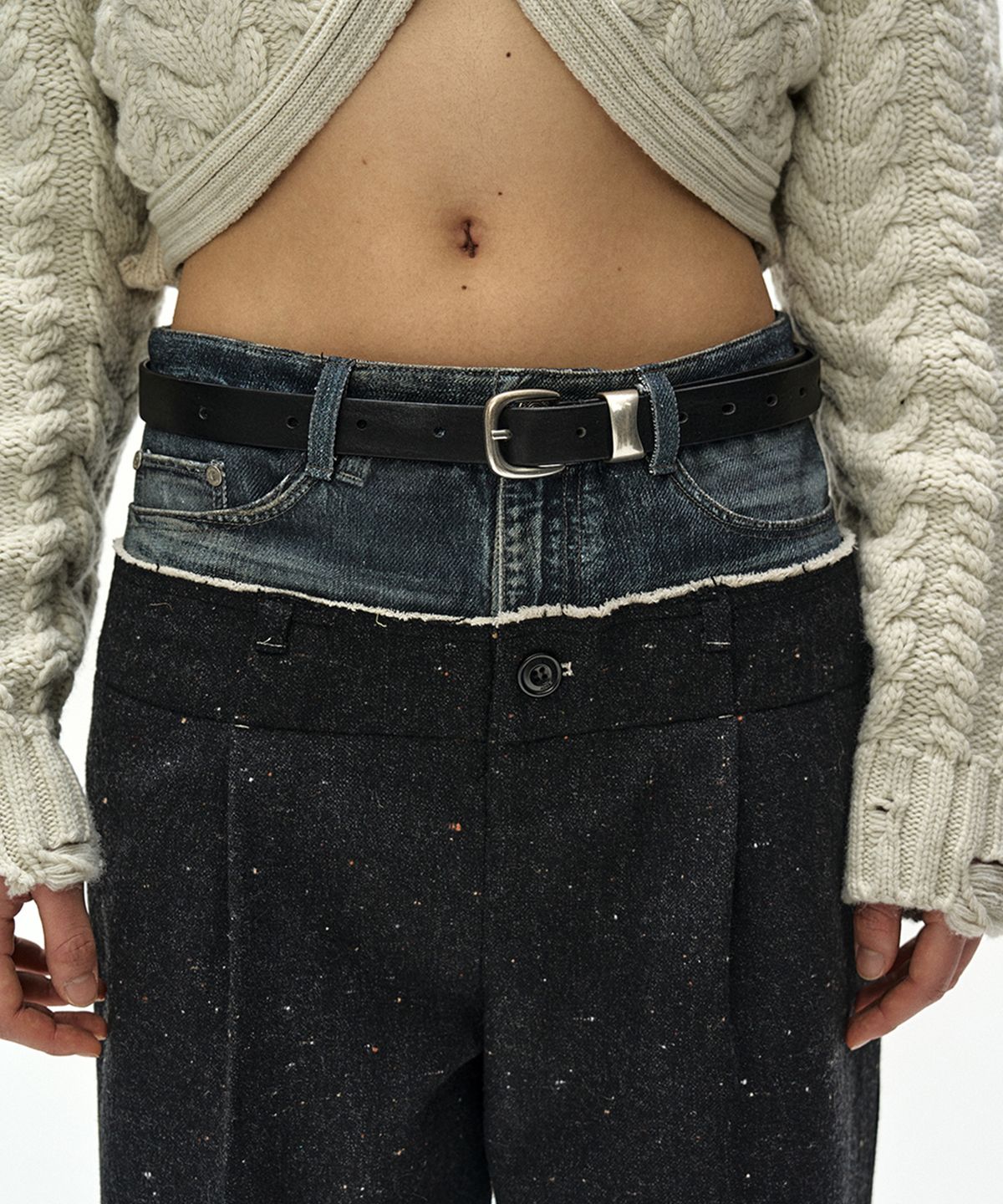 앤더슨벨(ADSB ANDERSSON BELL) DENIM-WAIST NEP WOOL TROUSERS (BLACK)