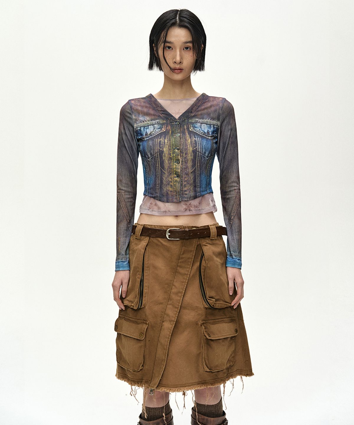앤더슨벨(ADSB ANDERSSON BELL) CARGO POCKET WRAP SKIRT (BROWN)