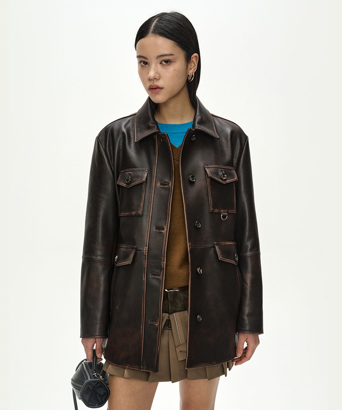 앤더슨벨(ADSB ANDERSSON BELL) FUR COLLAR FIELD LEATHER JACKET (BROWN)