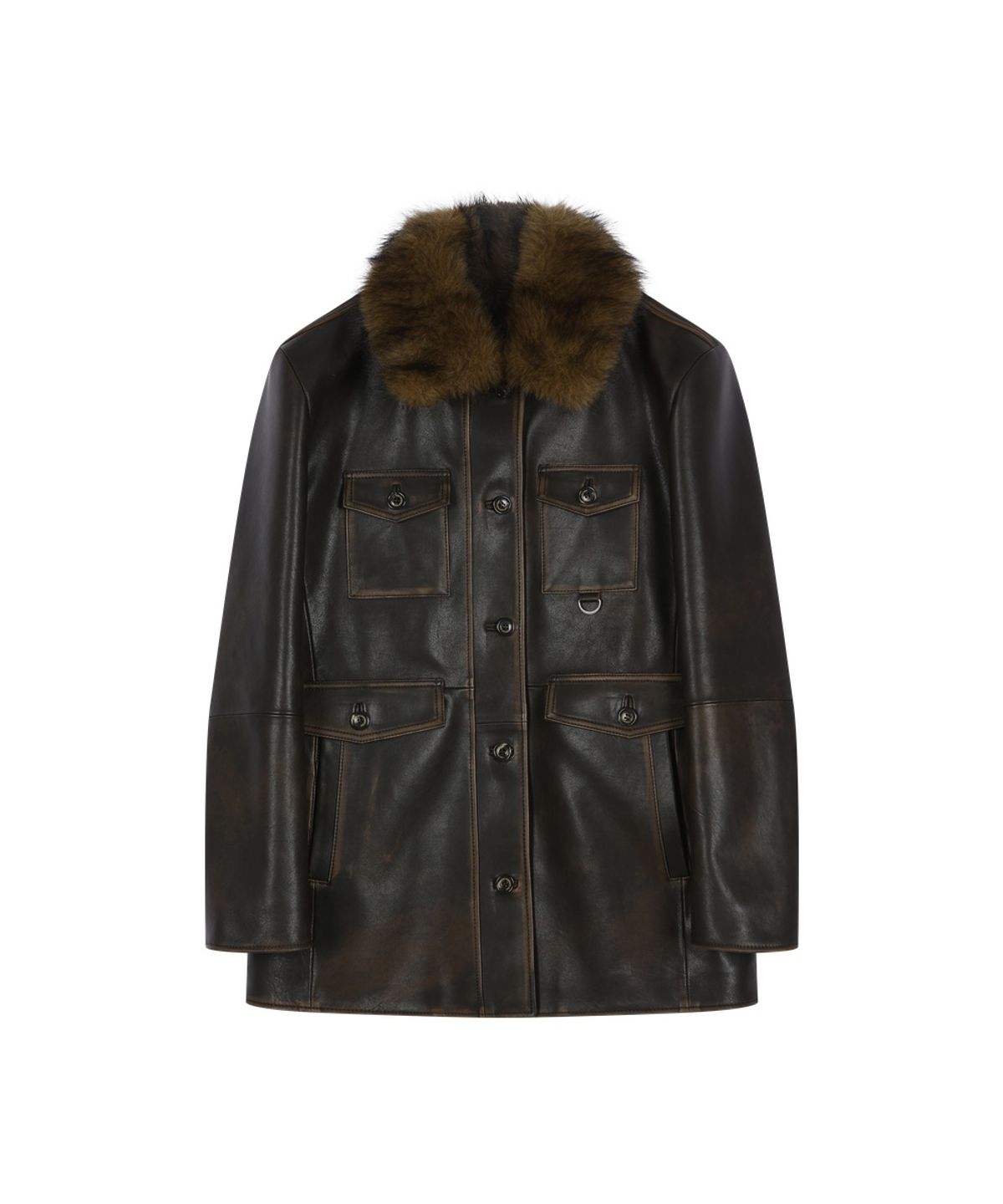 앤더슨벨(ADSB ANDERSSON BELL) FUR COLLAR FIELD LEATHER JACKET (BROWN)