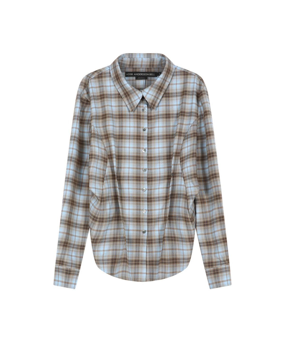 앤더슨벨(ADSB ANDERSSON BELL) CHECK DRAPED WAIST SHIRT (BLUE/ORANGE)